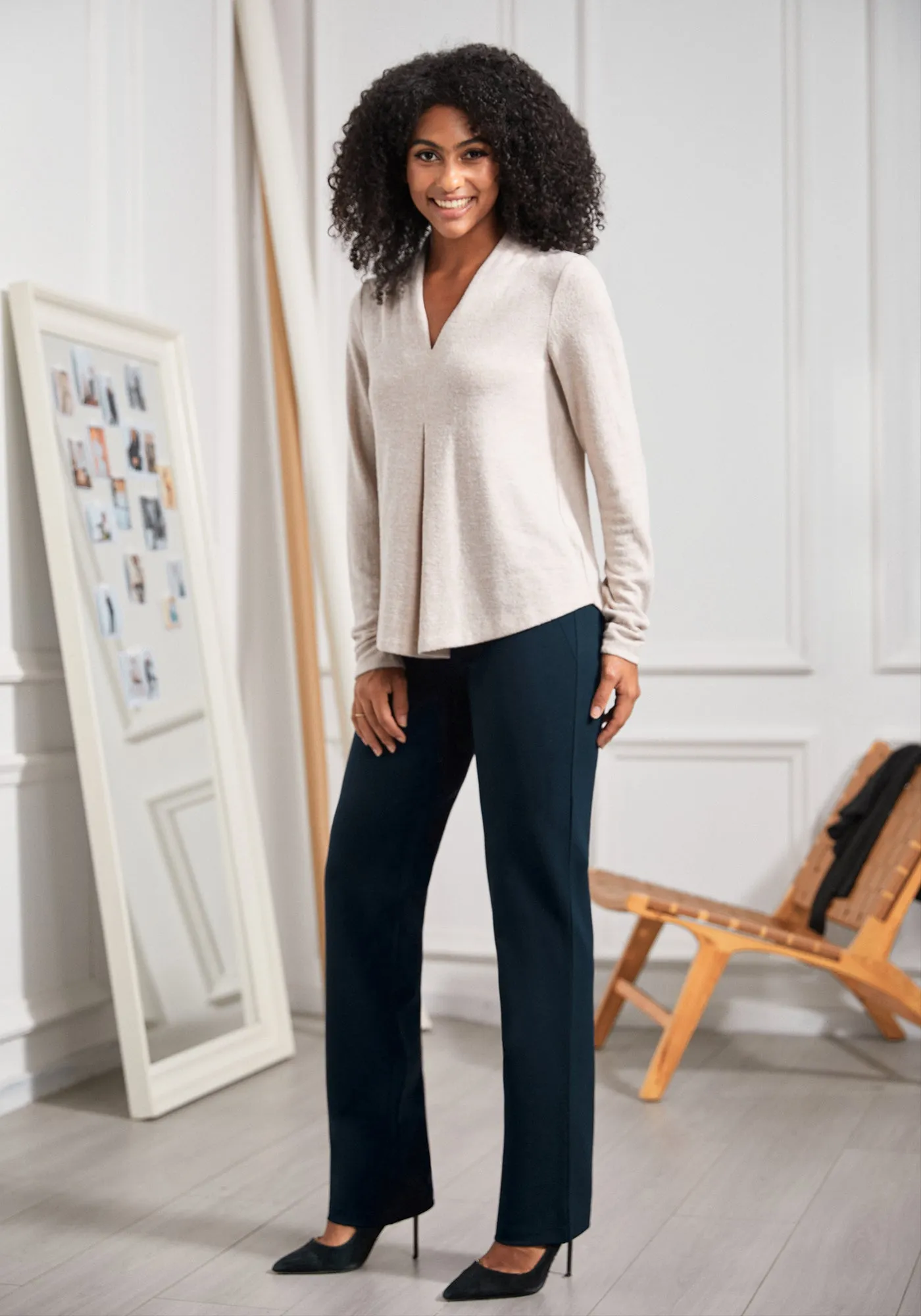 UltraEase Pleated V-Neck Top (Ivory) sold by Betabrand product image thumbnail 4