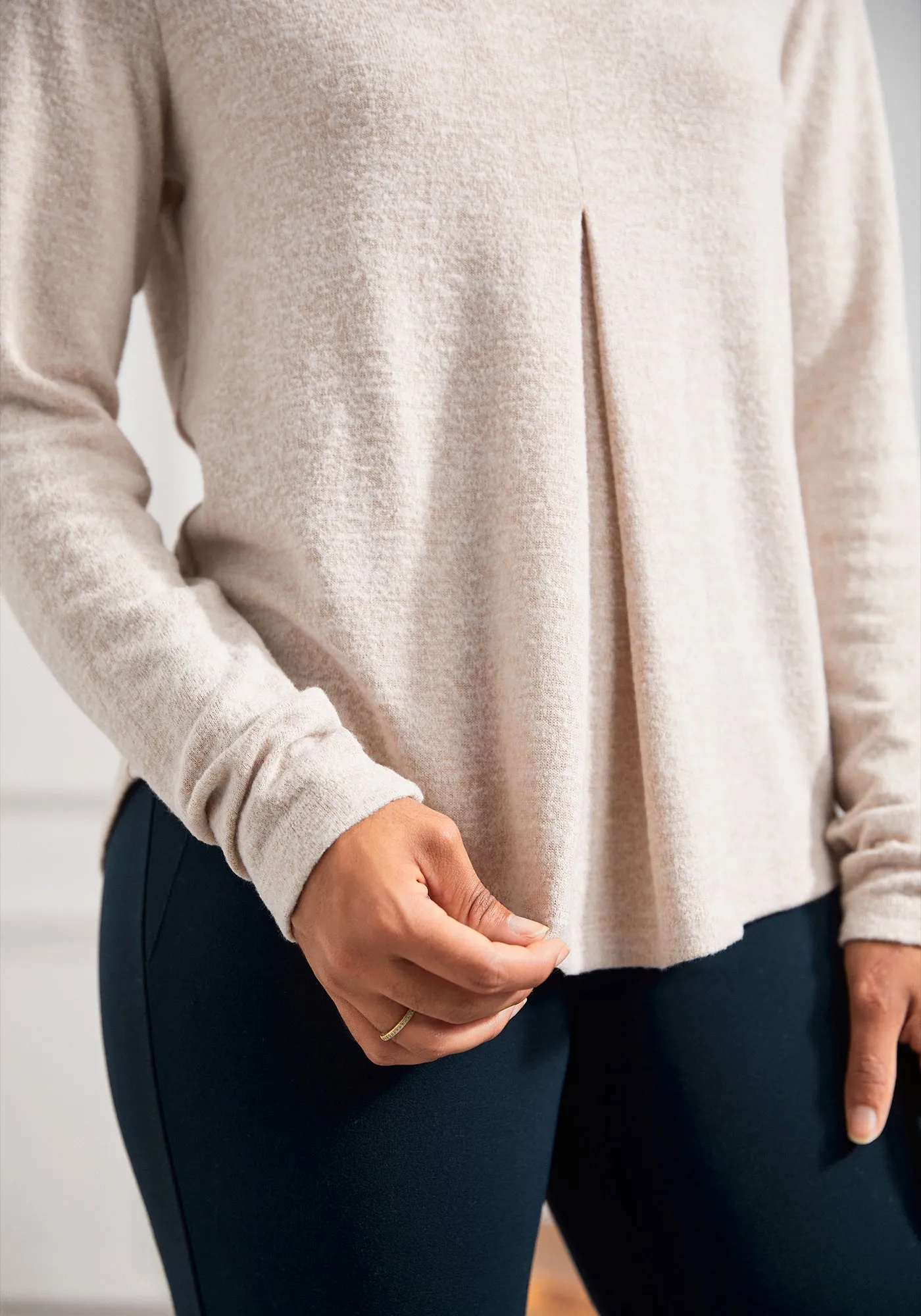 UltraEase Pleated V-Neck Top (Ivory) sold by Betabrand product image thumbnail 2