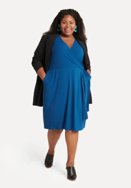 Faux-Wrap Dress (Blue Opal) sold by Betabrand