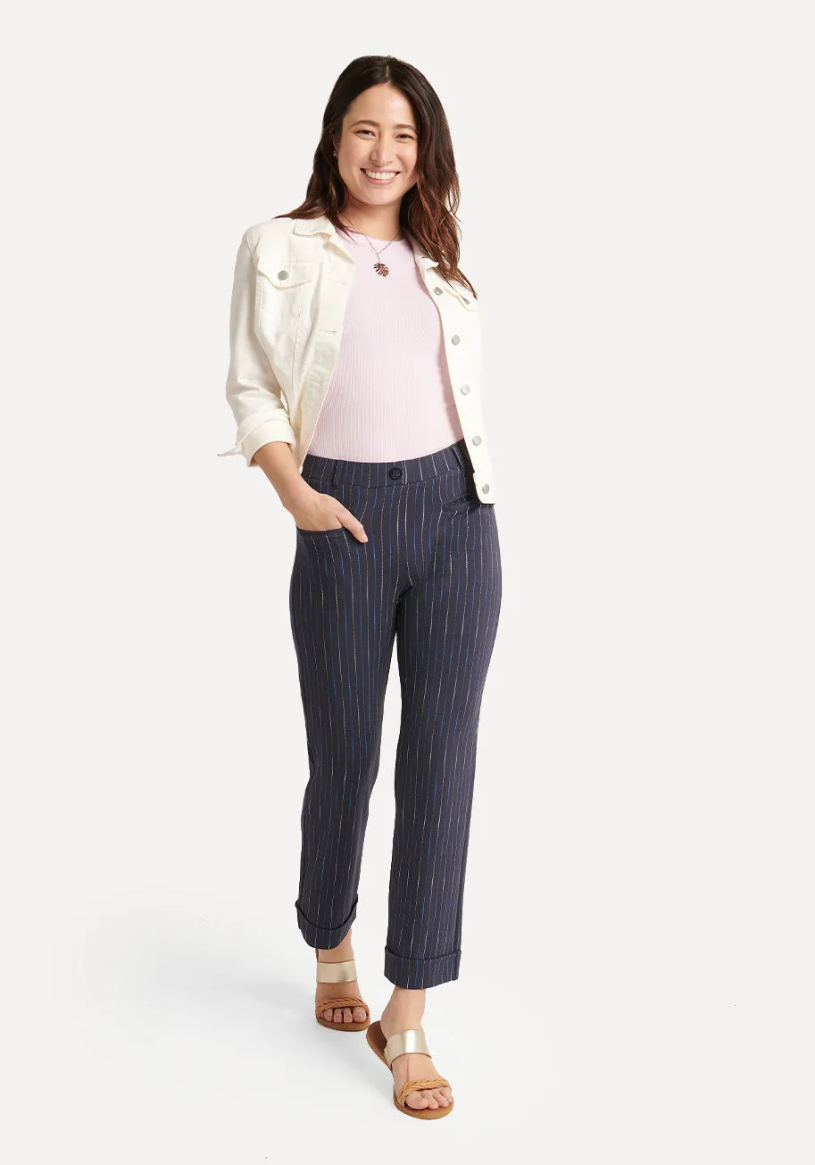 Crop | Cosmo Lite Dress Pant Yoga Pants (Navy Ombre Pinstripe) sold by Betabrand product image thumbnail 4