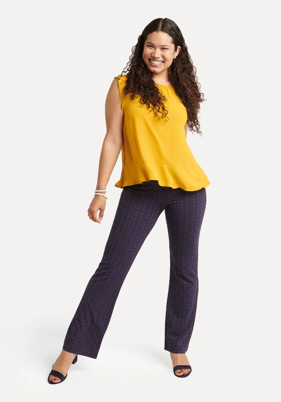 Boot Cut | Two-Pocket Dress Pant Yoga Pants (Violet Plaid) sold by Betabrand