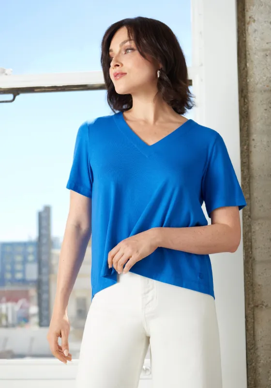 Essential V-Neck Short Sleeve (Sapphire) sold by Betabrand