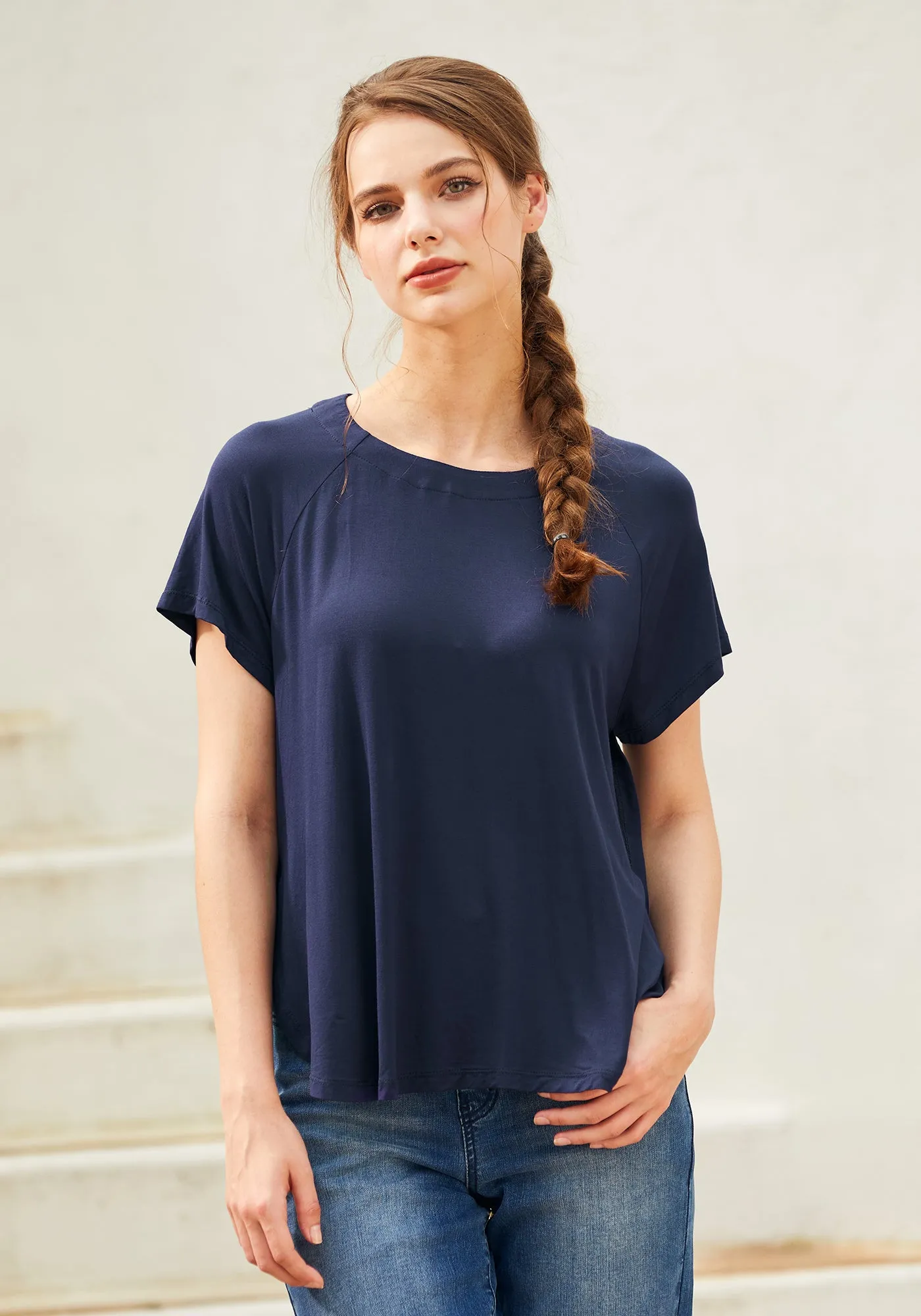 Essential Split Hem Short Sleeve (Navy) sold by Betabrand