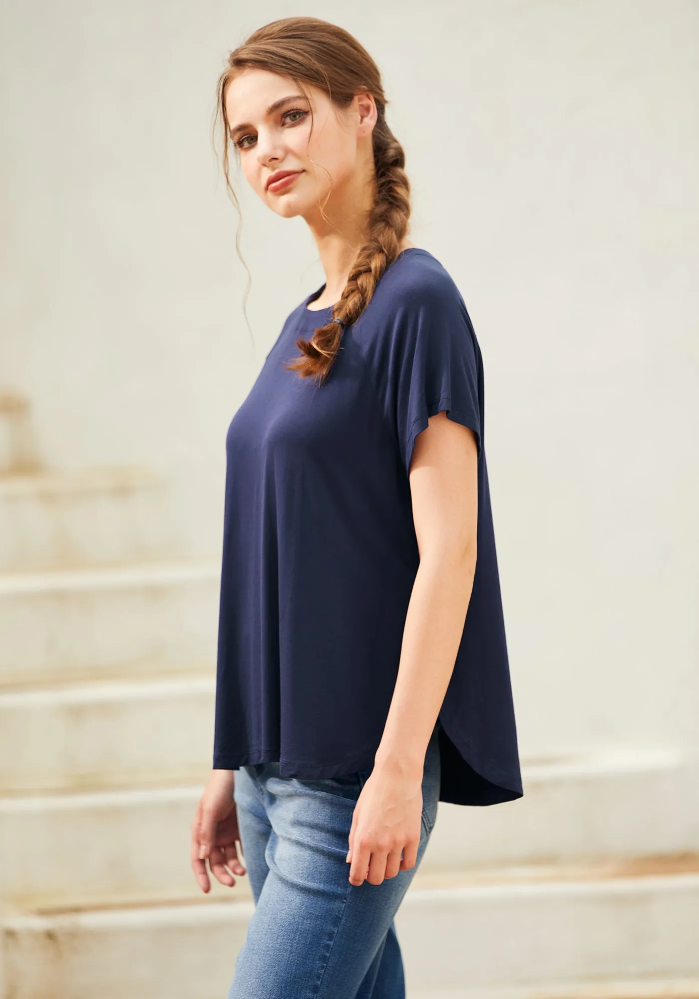 Essential Split Hem Short Sleeve (Navy) sold by Betabrand product image thumbnail 2