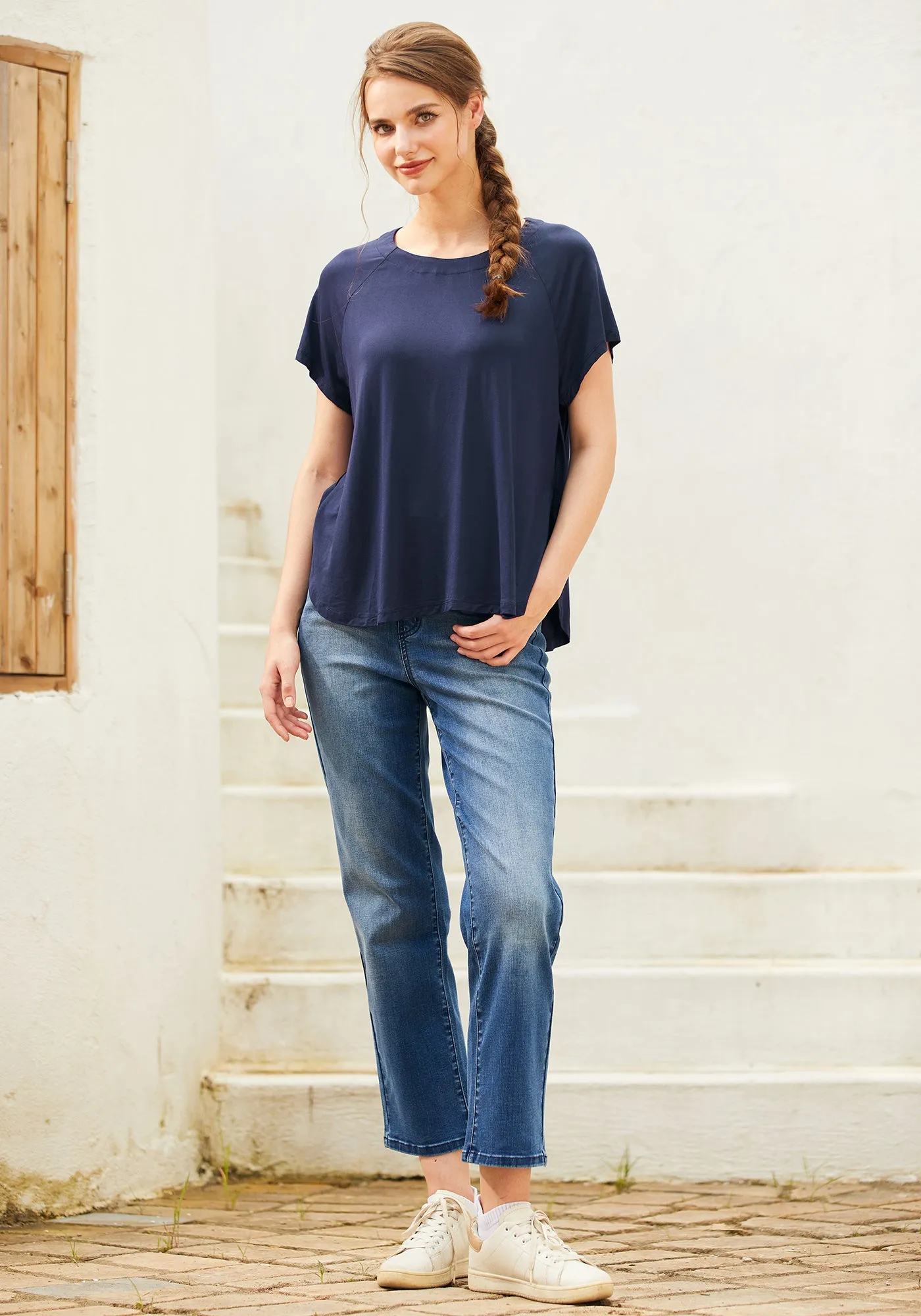 Essential Split Hem Short Sleeve (Navy) sold by Betabrand product image thumbnail 4