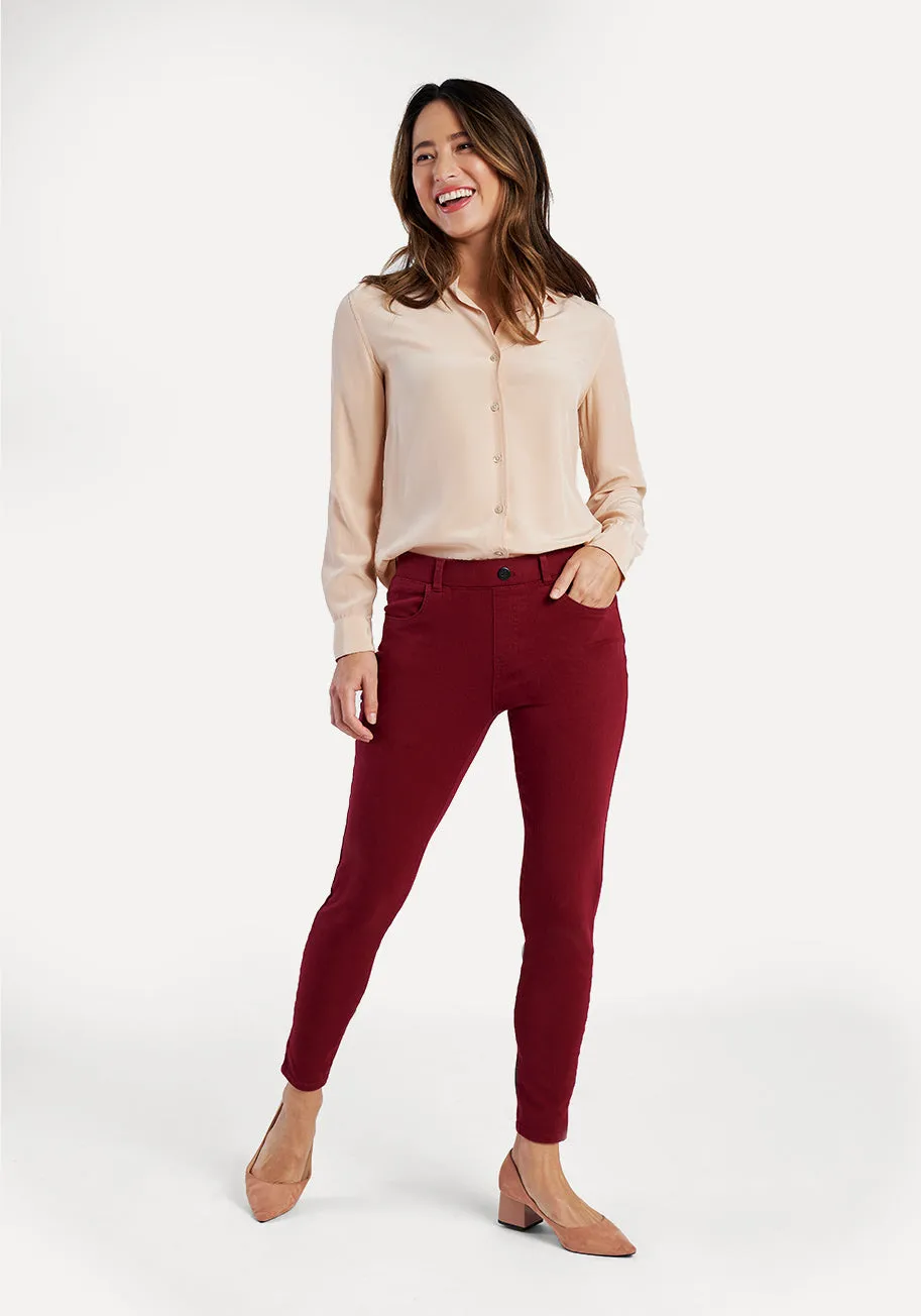 Skinny-Leg | 4-Pocket Betabrand Yoga Denim (Oxblood) sold by Betabrand