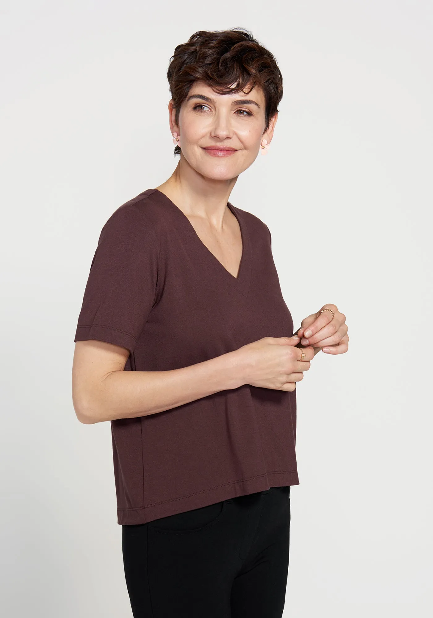 Essential V-Neck Short Sleeve (Cherrywood) sold by Betabrand product image thumbnail 3