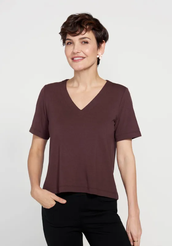Essential V-Neck Short Sleeve (Cherrywood) sold by Betabrand