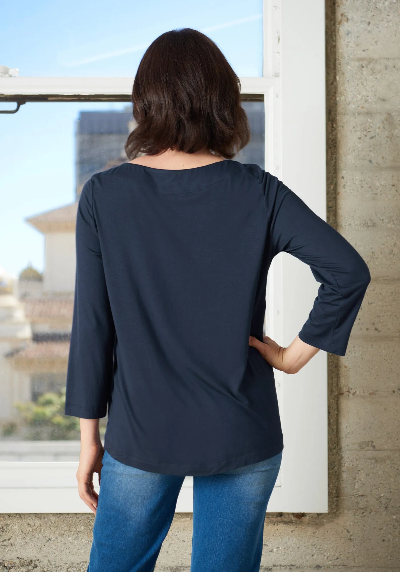 Essential 3/4 Sleeve Boatneck (Navy) sold by Betabrand product image thumbnail 3