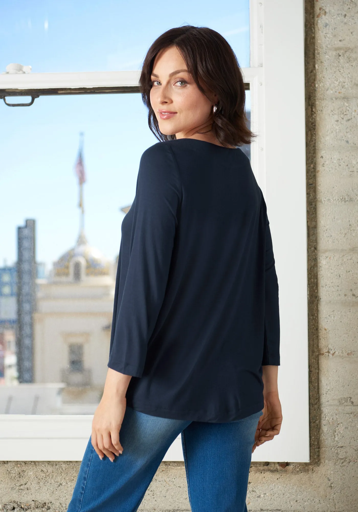 Essential 3/4 Sleeve Boatneck (Navy) sold by Betabrand product image thumbnail 2