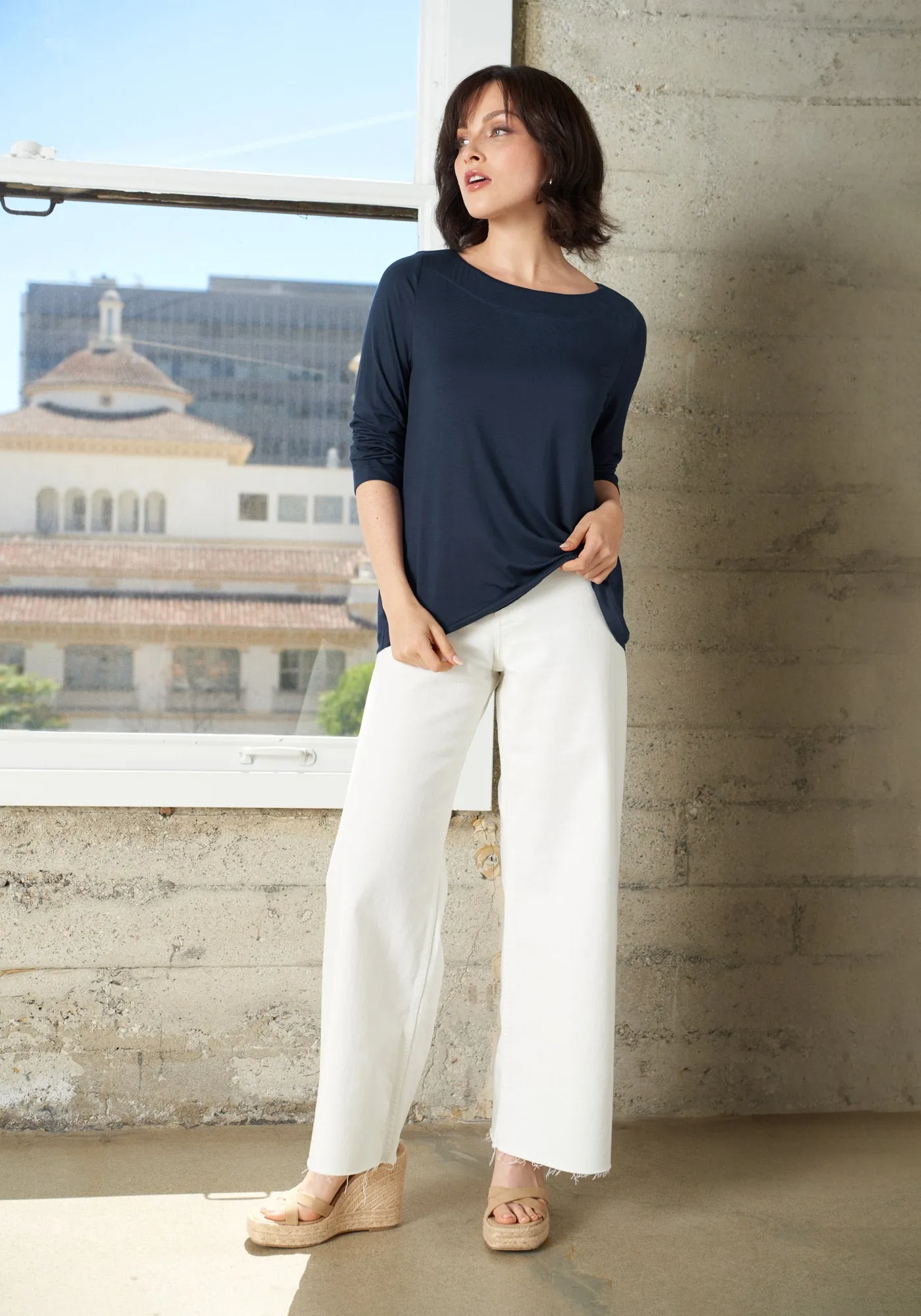 Essential 3/4 Sleeve Boatneck (Navy) sold by Betabrand product image thumbnail 4