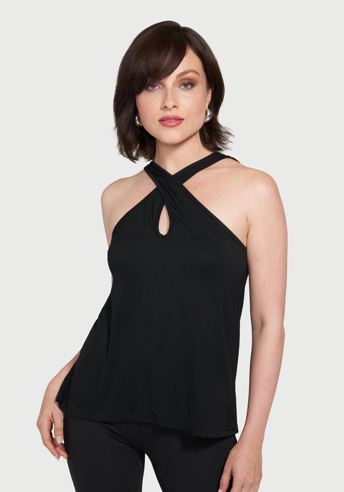 Cross Neck Tank (Black) sold by Betabrand