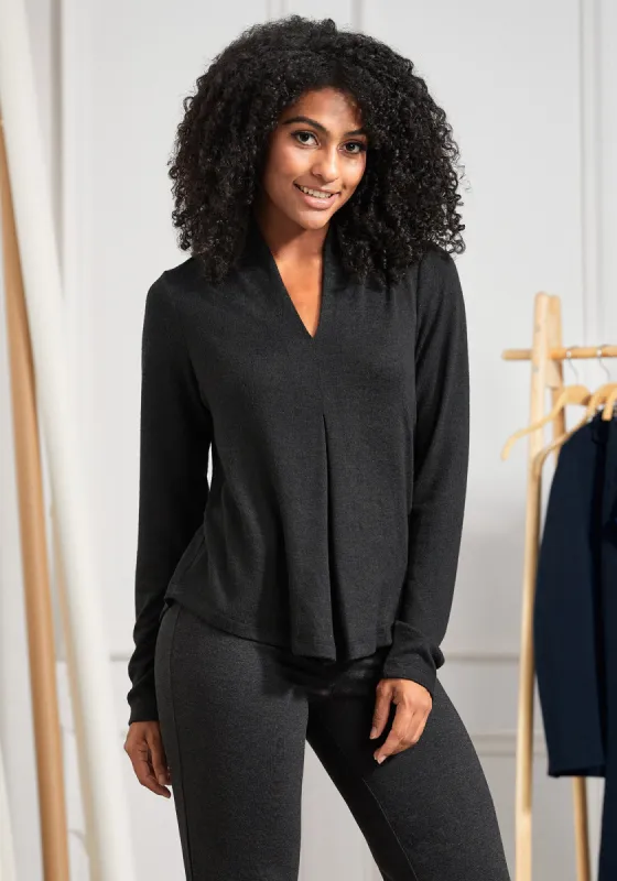 UltraEase Pleated V-Neck Top (Black) sold by Betabrand