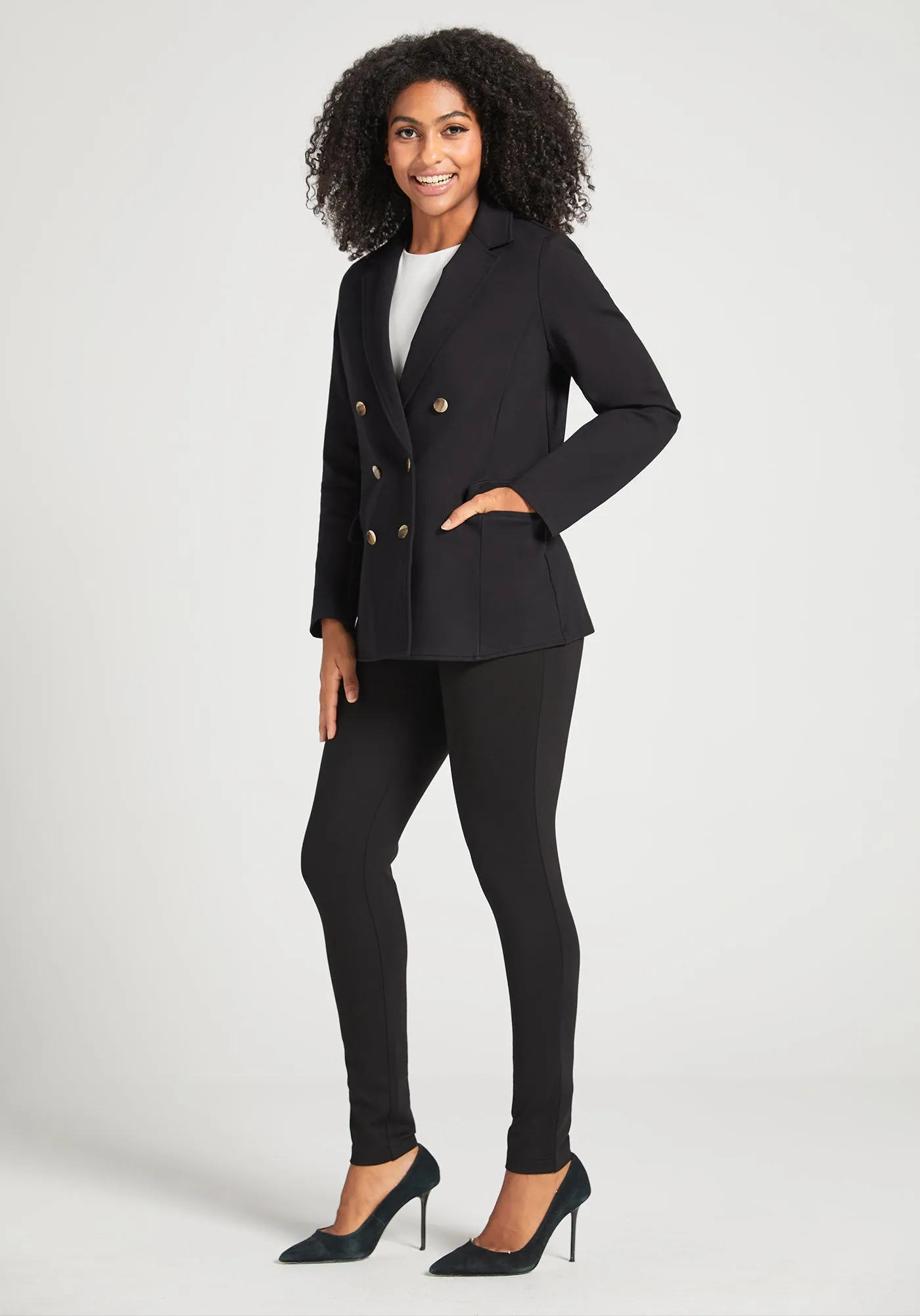 Double Breasted Blazer | Stretch Ponte (Black) sold by Betabrand product image thumbnail 5