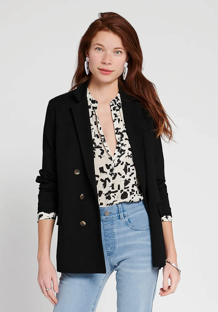 Double Breasted Blazer | Stretch Ponte (Black) sold by Betabrand