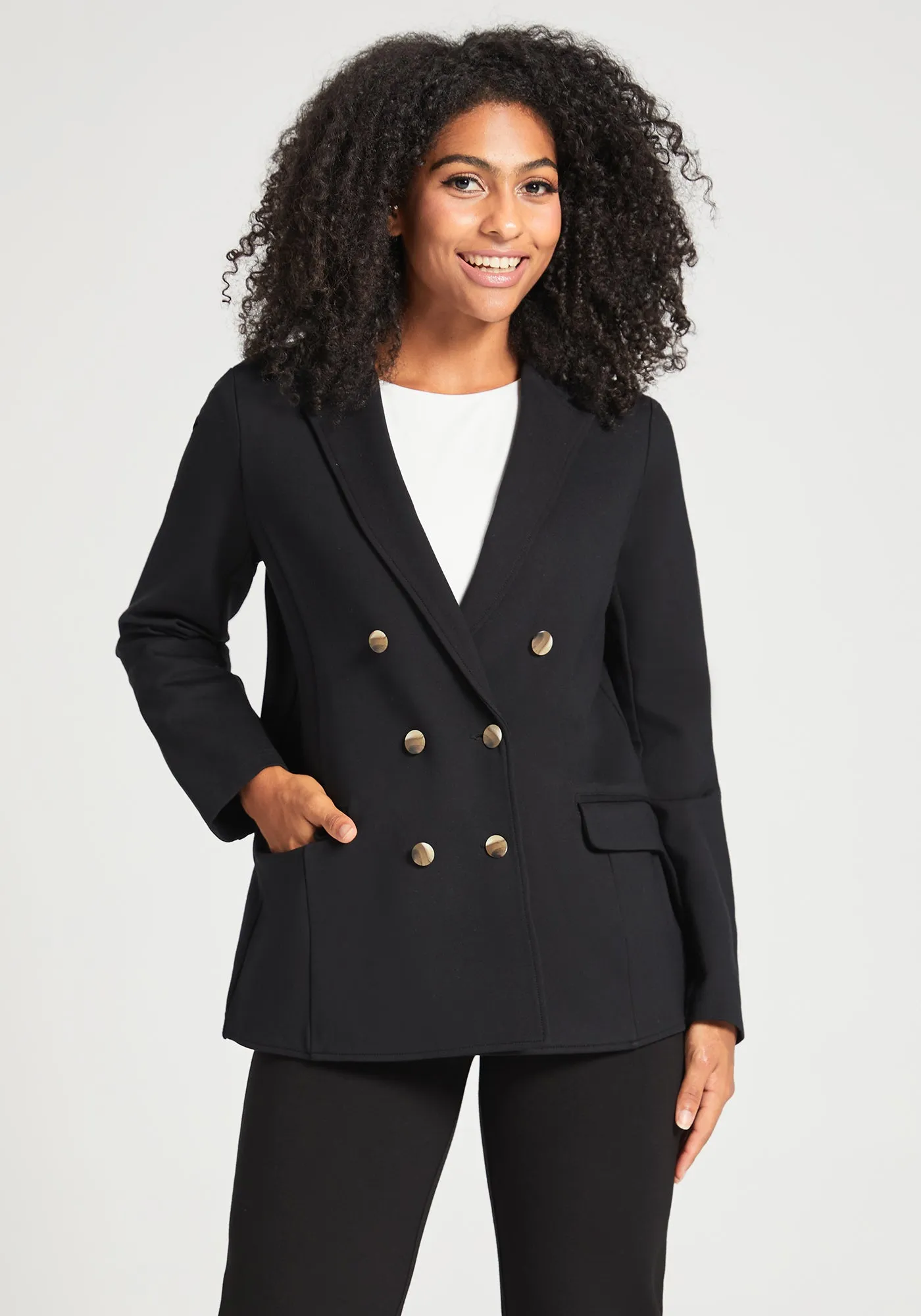 Double Breasted Blazer | Stretch Ponte (Black) sold by Betabrand product image thumbnail 3
