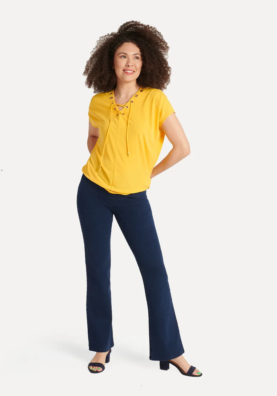 Boot-Cut | 4-Pocket Betabrand Yoga Denim (Dark Indigo) sold by Betabrand