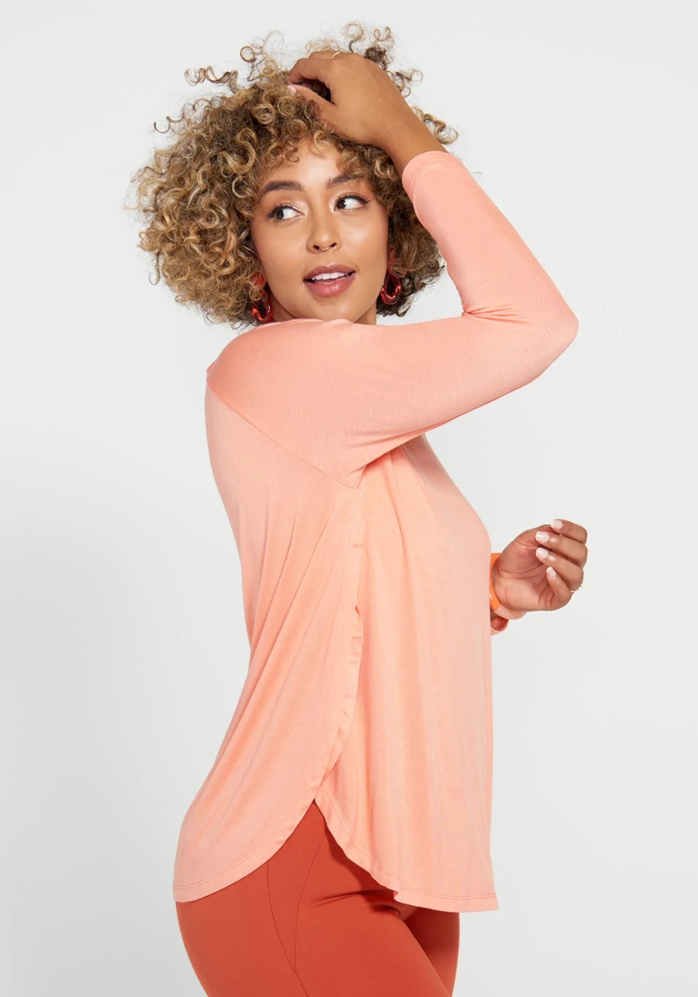 Essential Split Hem Long Sleeve (Pale Coral) sold by Betabrand product image thumbnail 3
