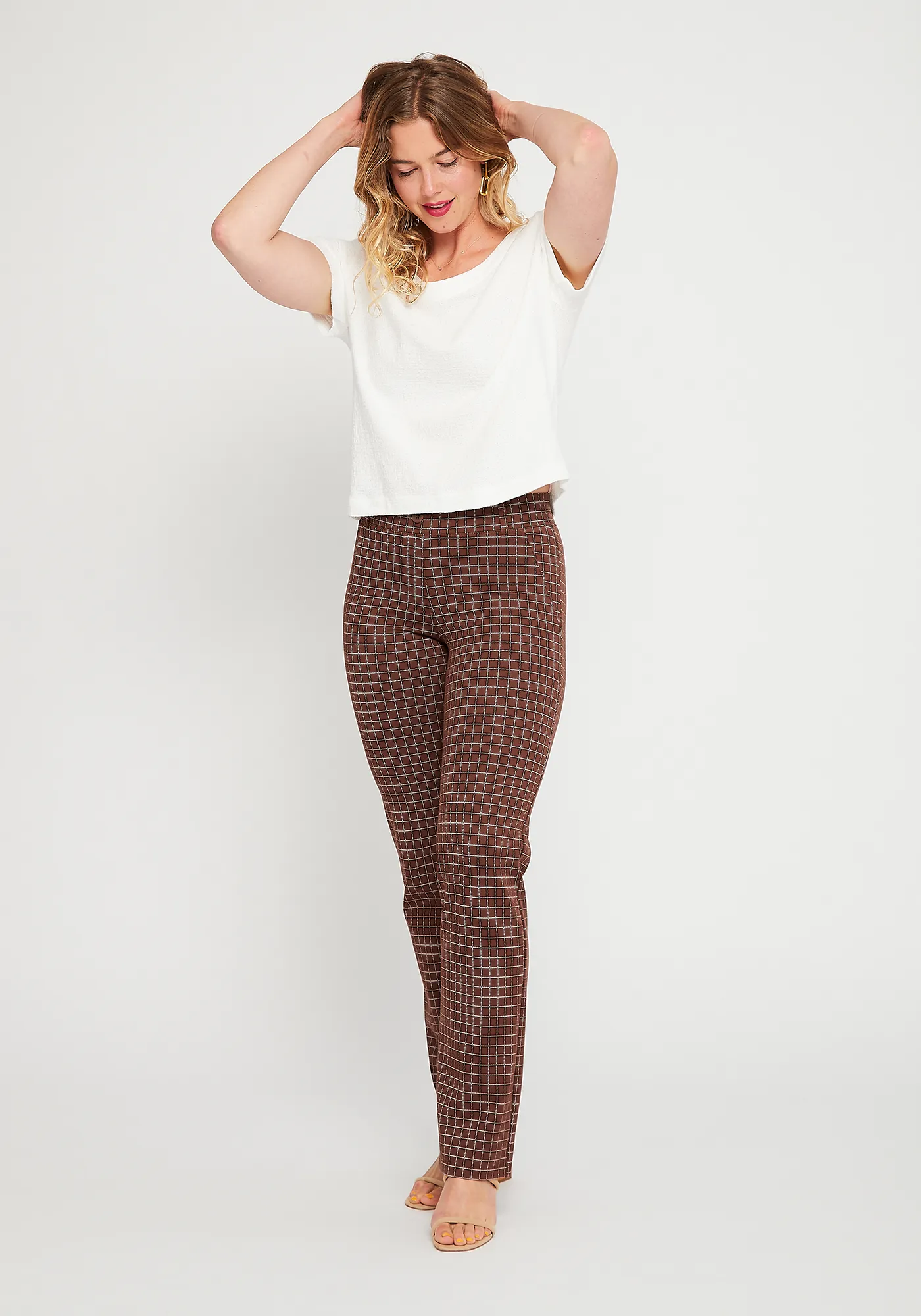 Classic Dress Pant Yoga Pant | Straight (Driftwood Check) sold by Betabrand