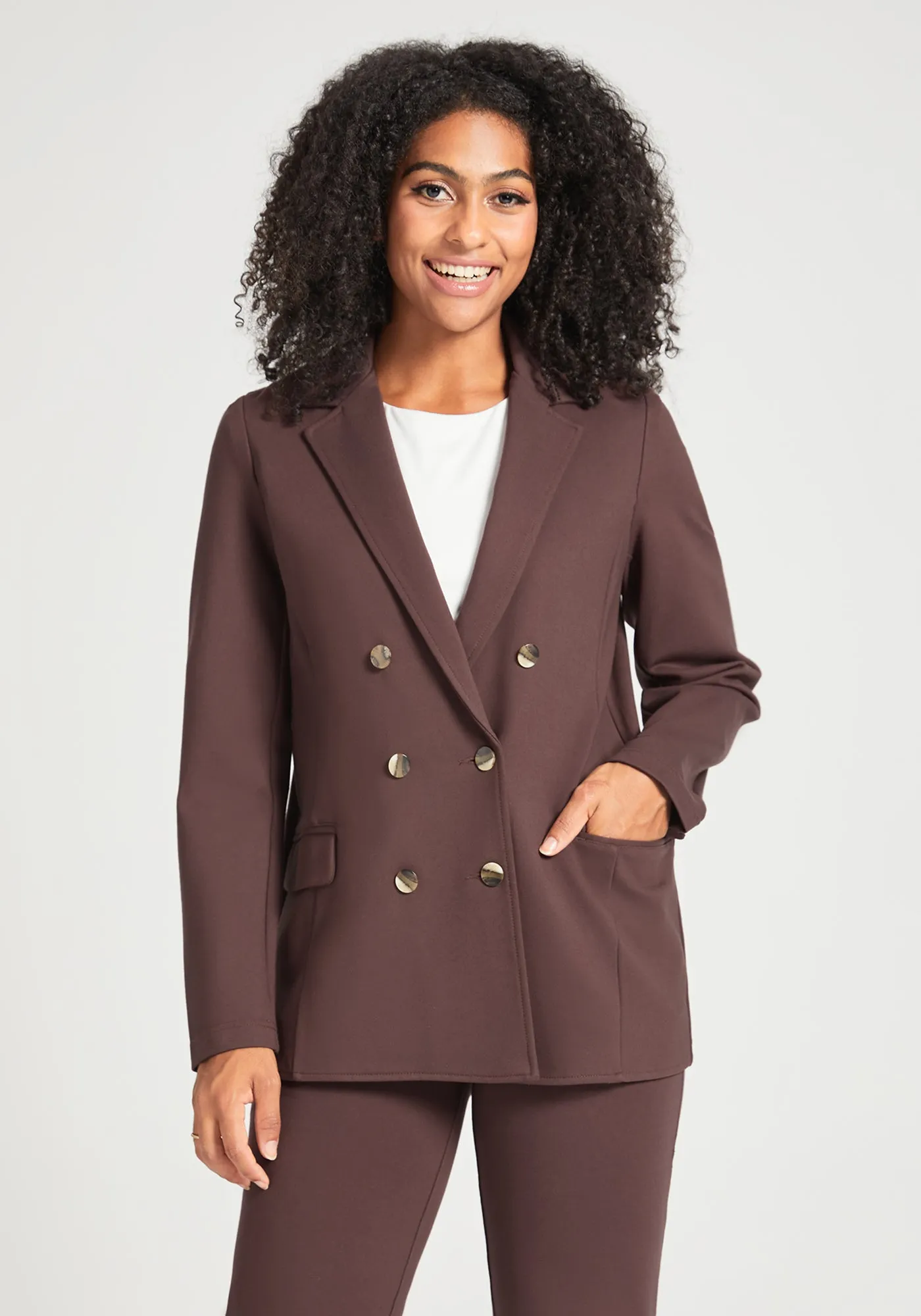 Double Breasted Blazer | Stretch Ponte (Cherrywood) - Final Sale sold by Betabrand product image thumbnail 2