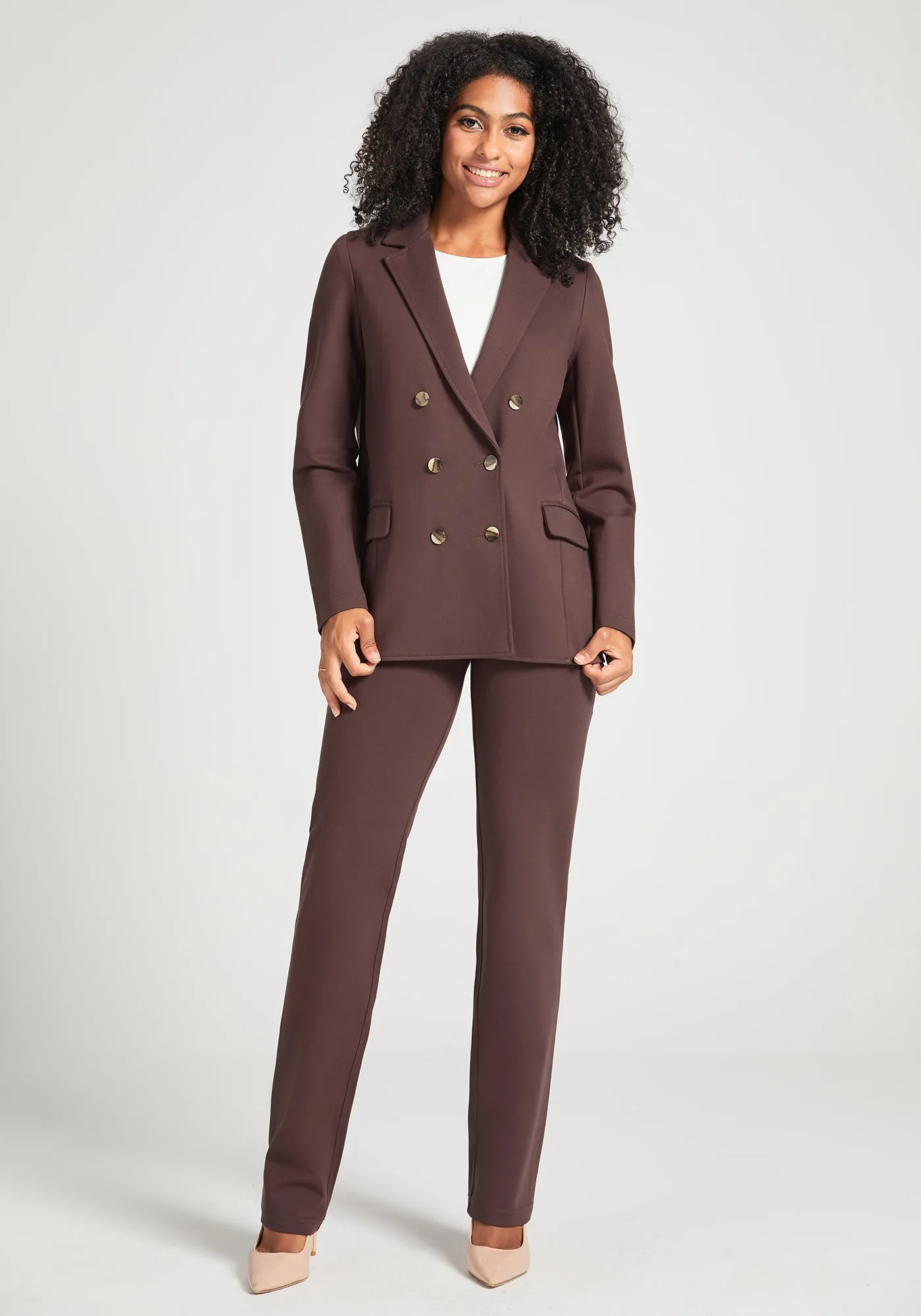Double Breasted Blazer | Stretch Ponte (Cherrywood) - Final Sale sold by Betabrand product image thumbnail 5