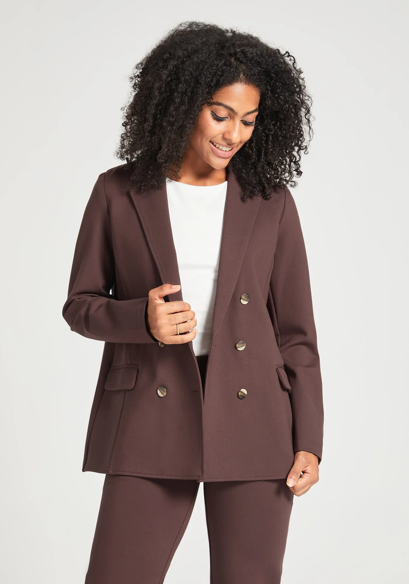 Double Breasted Blazer | Stretch Ponte (Cherrywood) - Final Sale sold by Betabrand