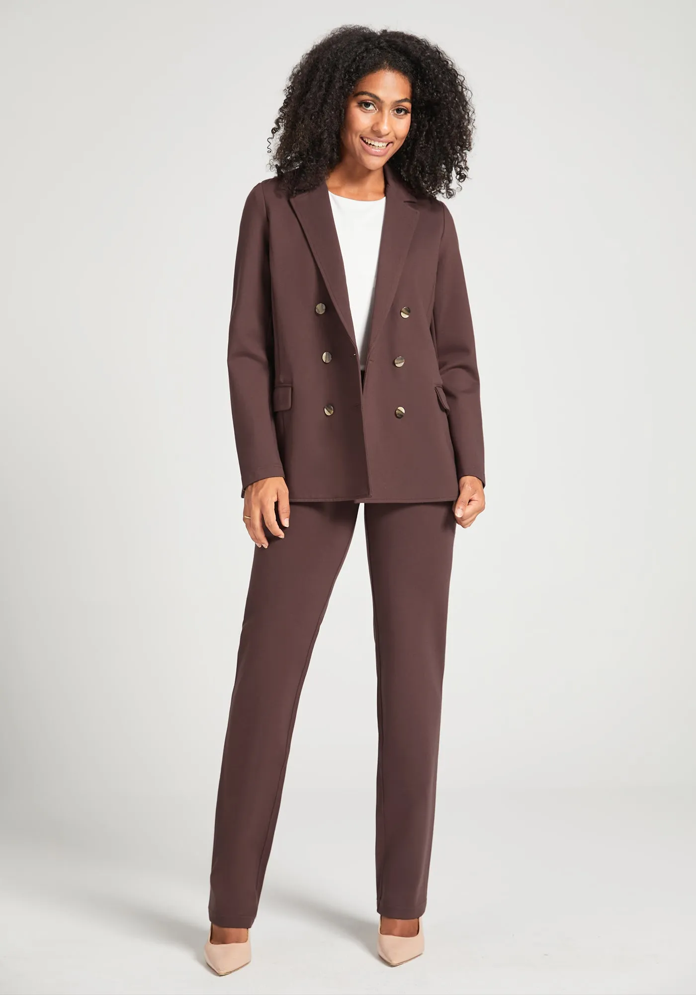 Double Breasted Blazer | Stretch Ponte (Cherrywood) - Final Sale sold by Betabrand product image thumbnail 3