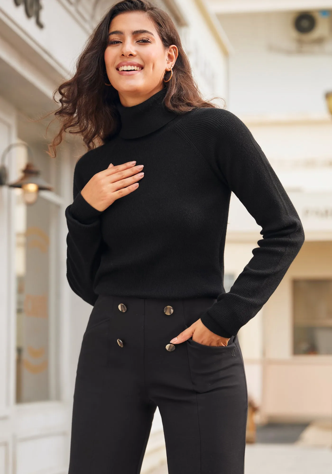 SoftBlend Merino Turtleneck (Black) sold by Betabrand