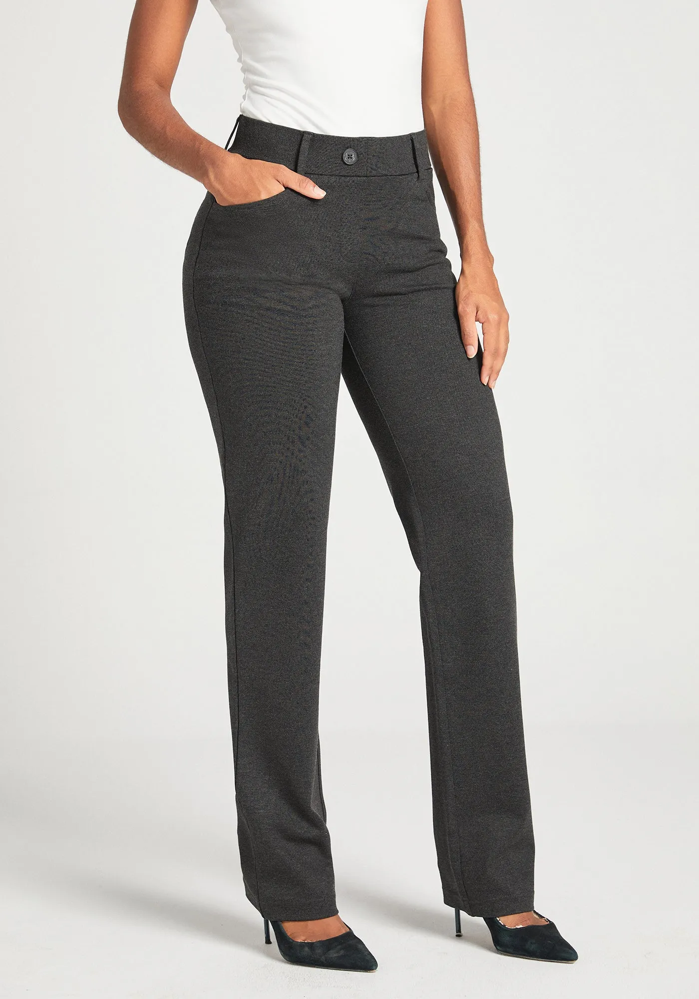 7-Pocket Dress Pant Yoga Pant | Straight (Charcoal) sold by Betabrand