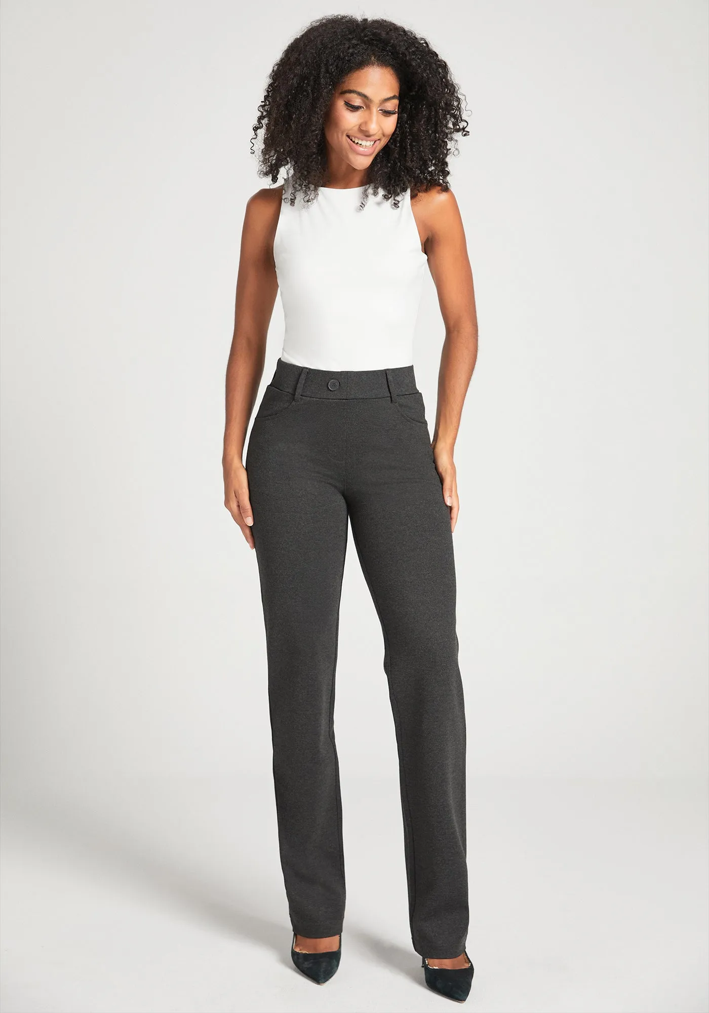 7-Pocket Dress Pant Yoga Pant | Straight (Charcoal) sold by Betabrand product image thumbnail 2
