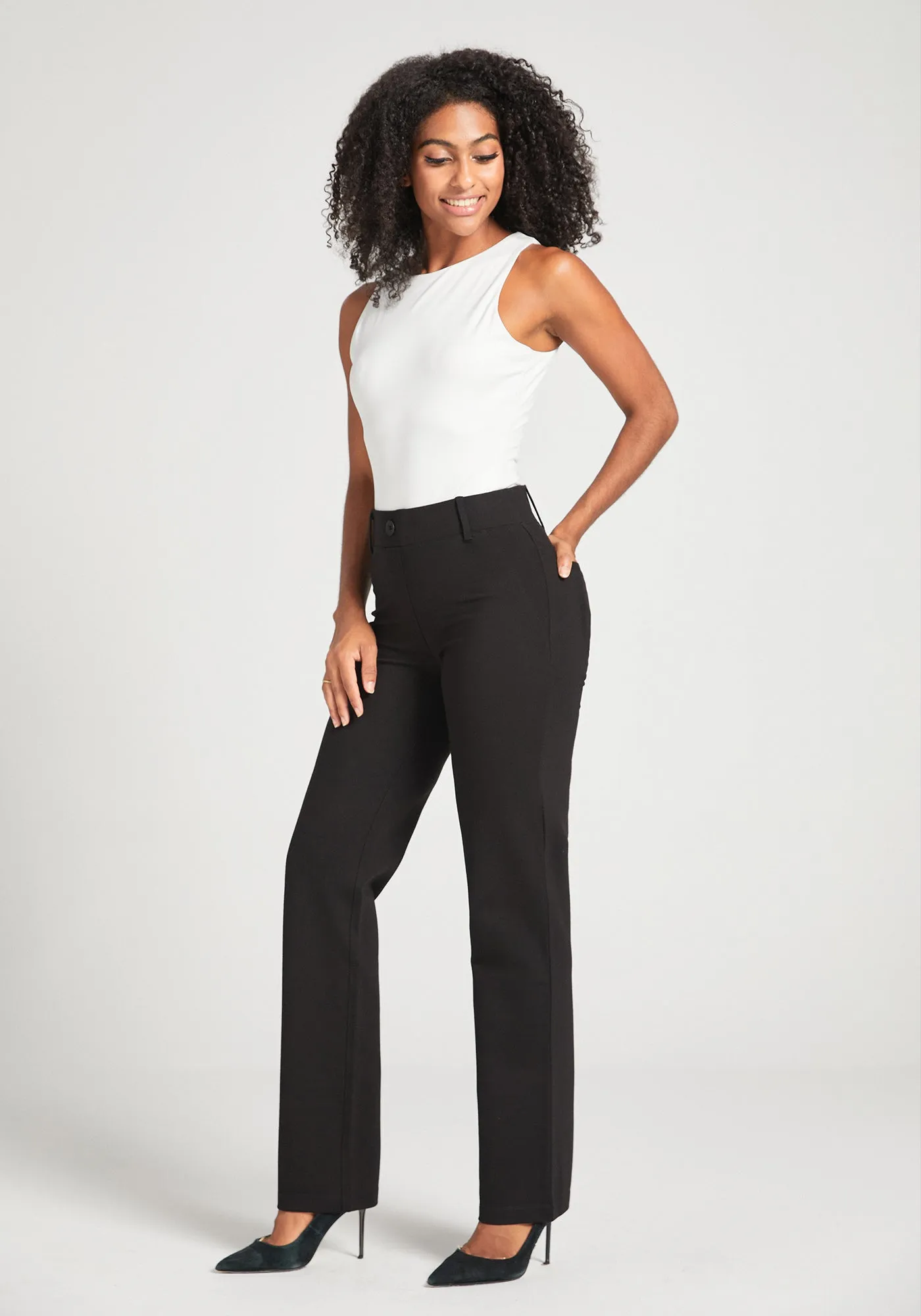 Two-Pocket DPYP™ Dress Pant Yoga Pant | Straight (Black) sold by Betabrand product image thumbnail 2