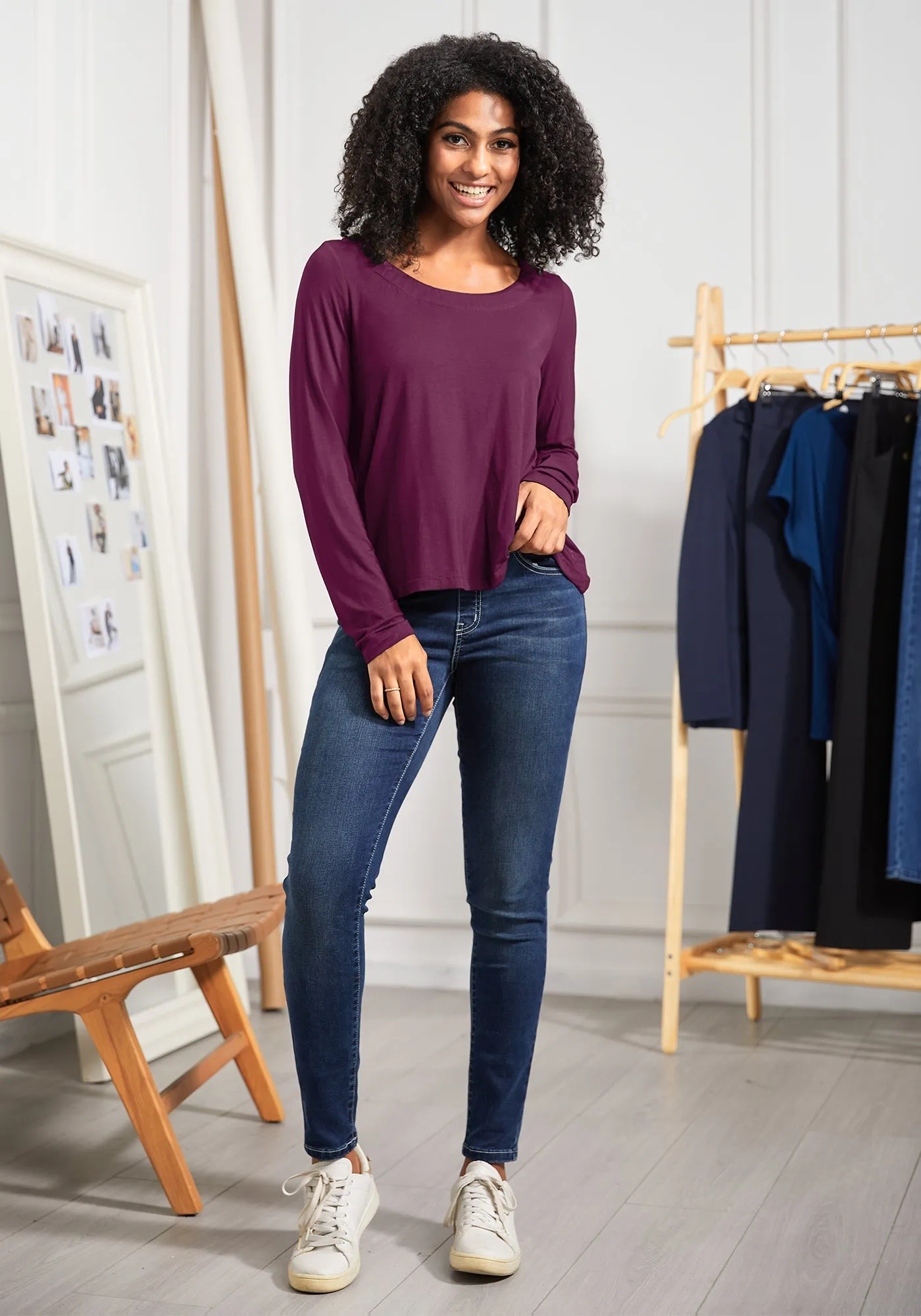 Essential Scoop Long Sleeve (Burgundy) sold by Betabrand product image thumbnail 2