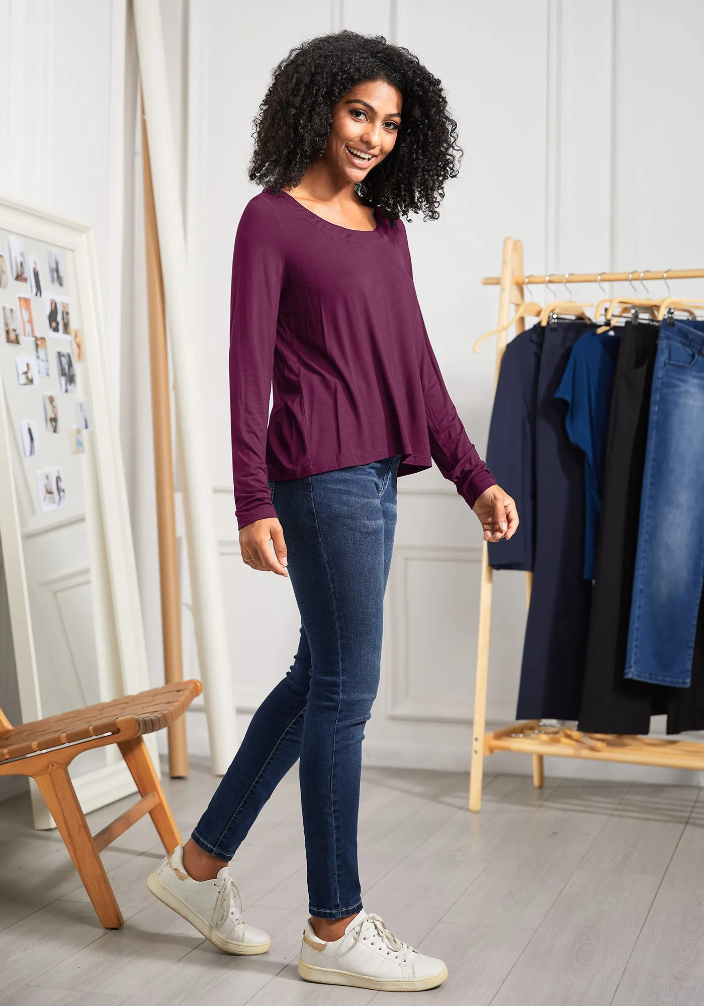 Essential Scoop Long Sleeve (Burgundy) sold by Betabrand product image thumbnail 4