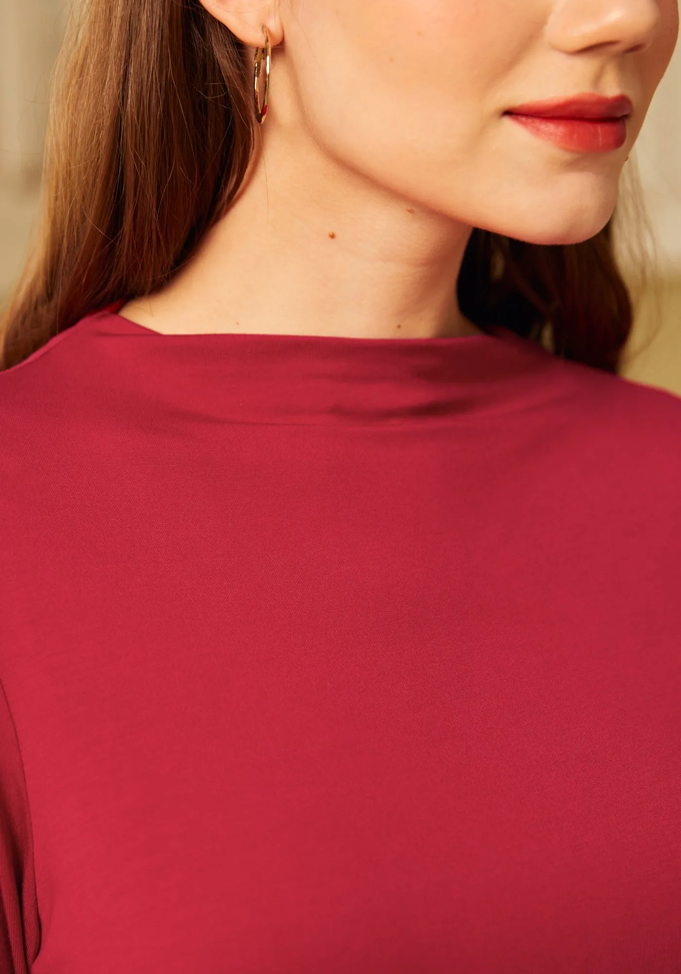 Essential Long Sleeve Mockneck (Red Dahlia) sold by Betabrand product image thumbnail 4