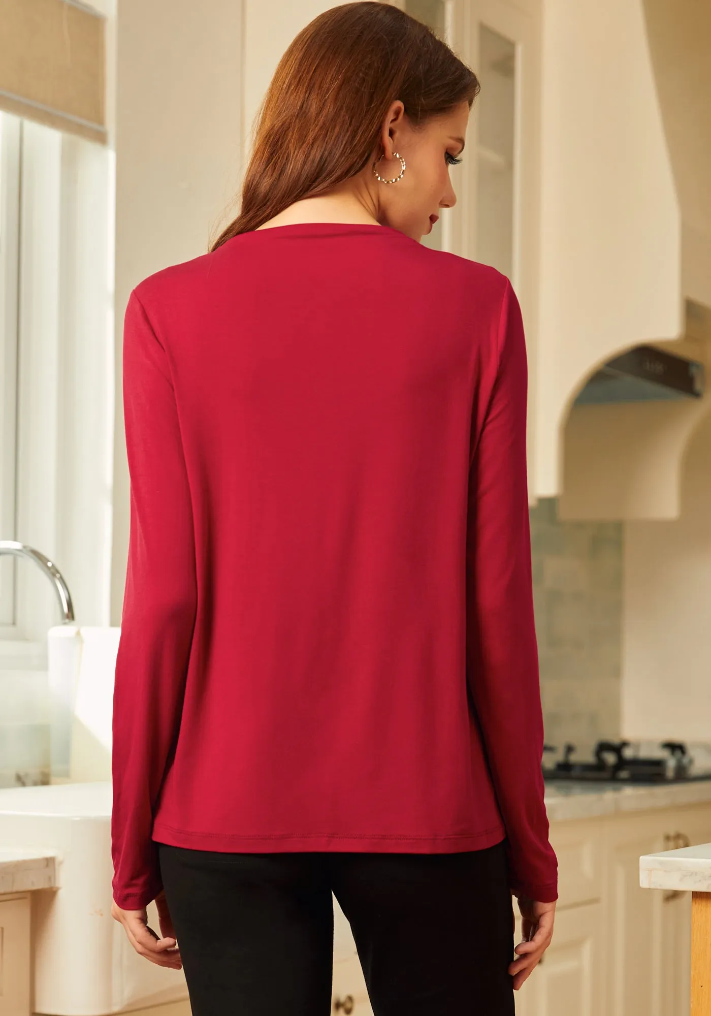 Essential Long Sleeve Mockneck (Red Dahlia) sold by Betabrand product image thumbnail 3