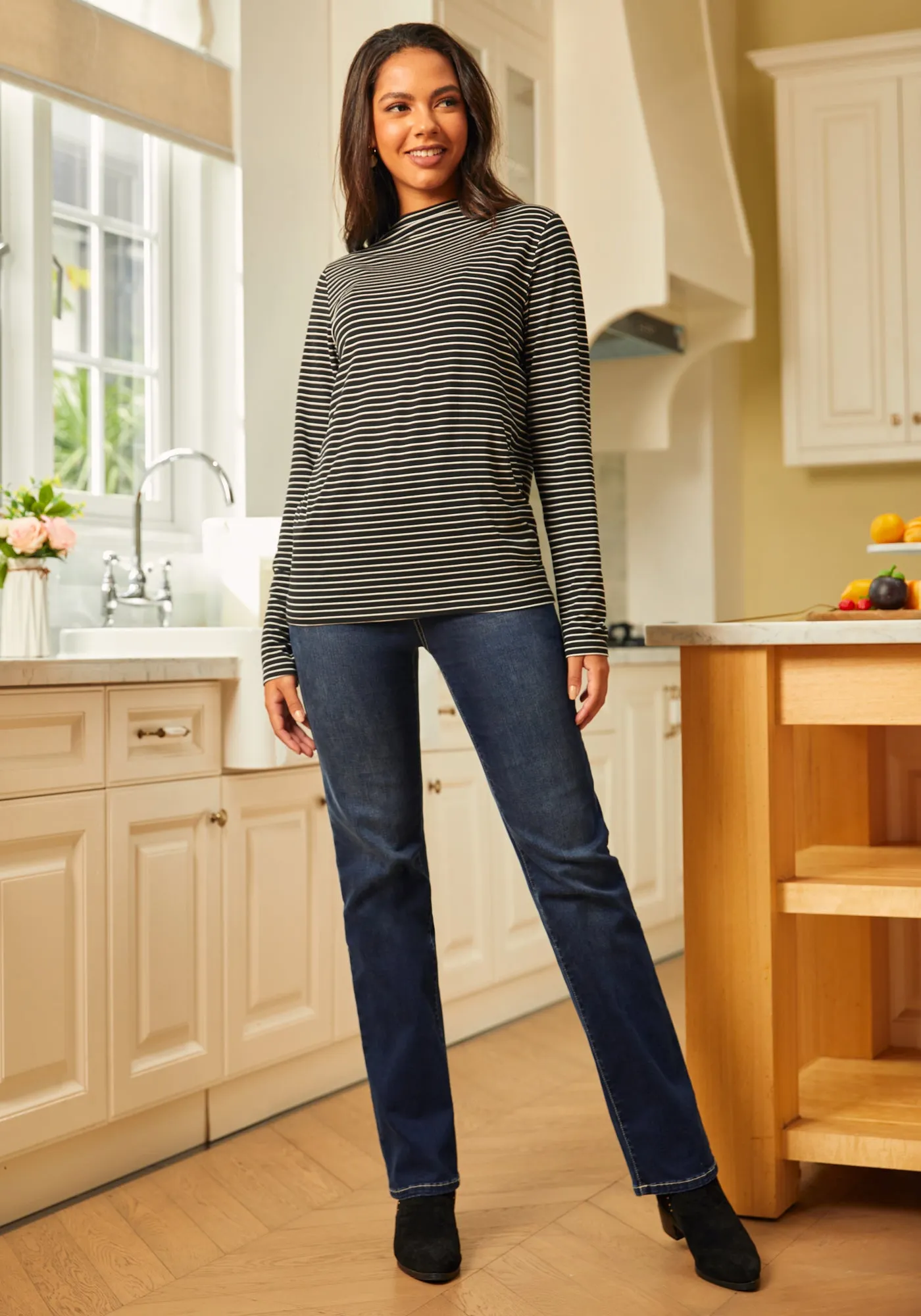 Essential Long Sleeve Mockneck (Black Stripe) sold by Betabrand product image thumbnail 4
