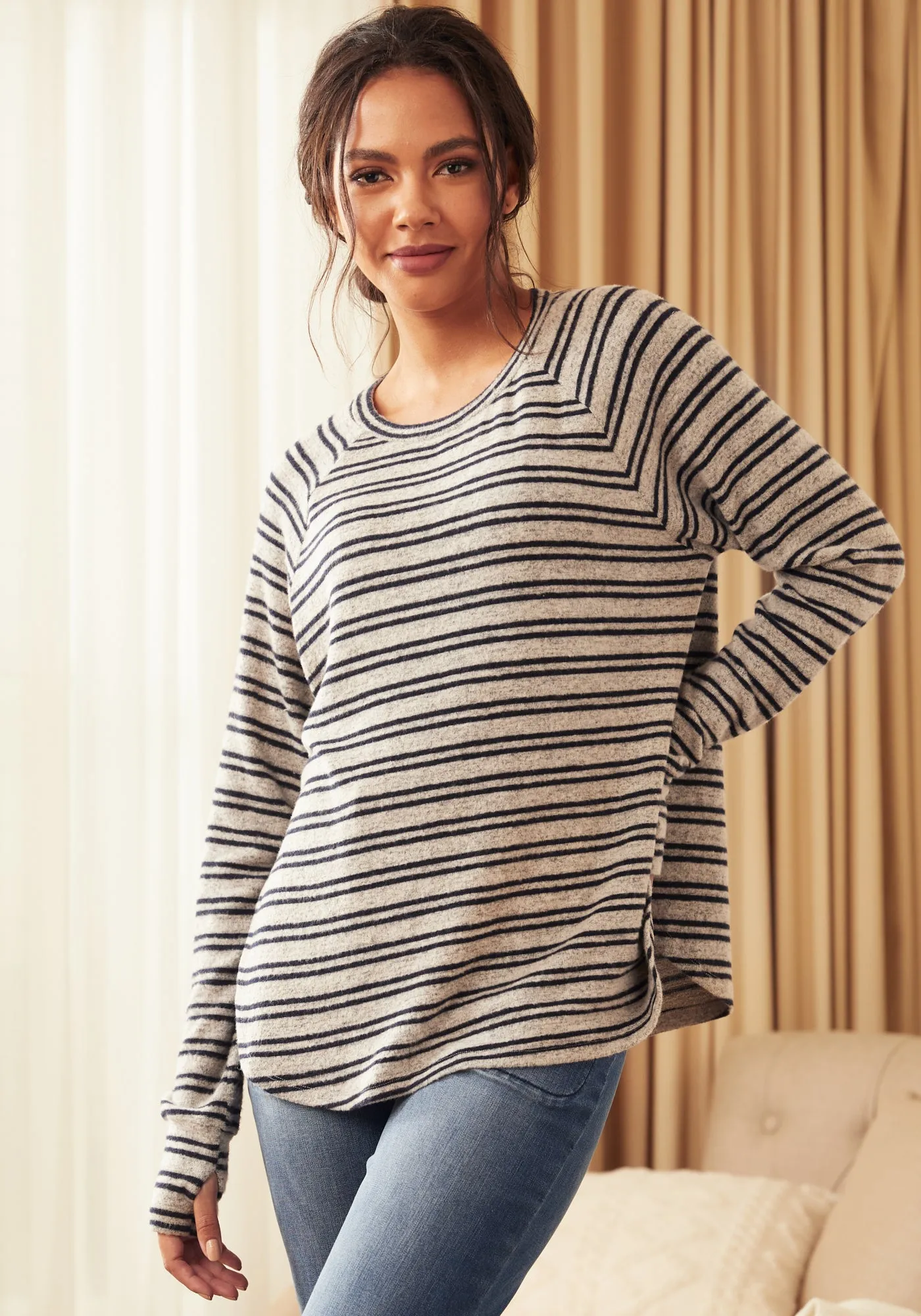 UltraEase Split Hem Long Sleeve (Black Stripe) sold by Betabrand product image thumbnail 2