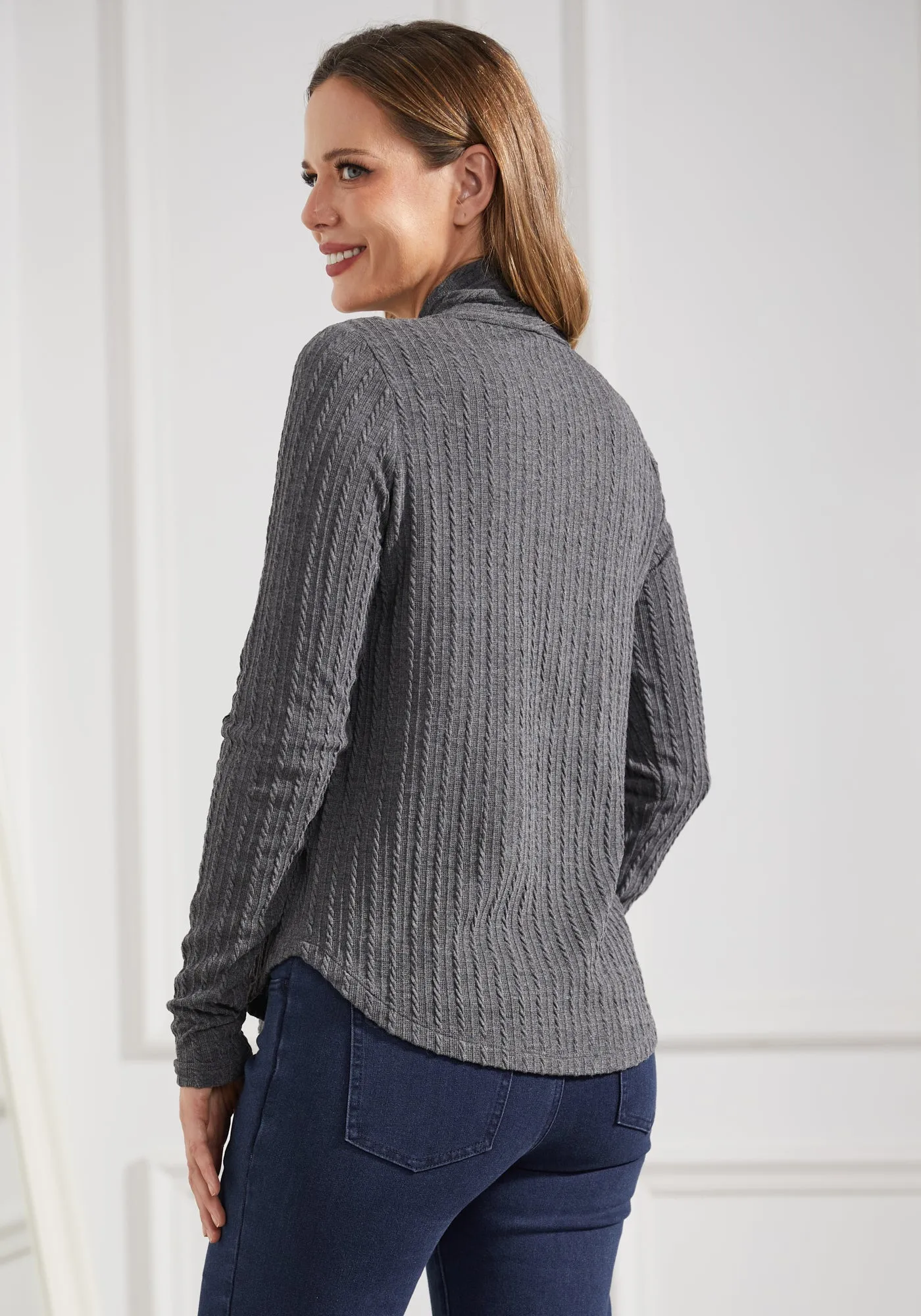 MiniCable Pleated V-Neck Top (Charcoal) sold by Betabrand product image thumbnail 2