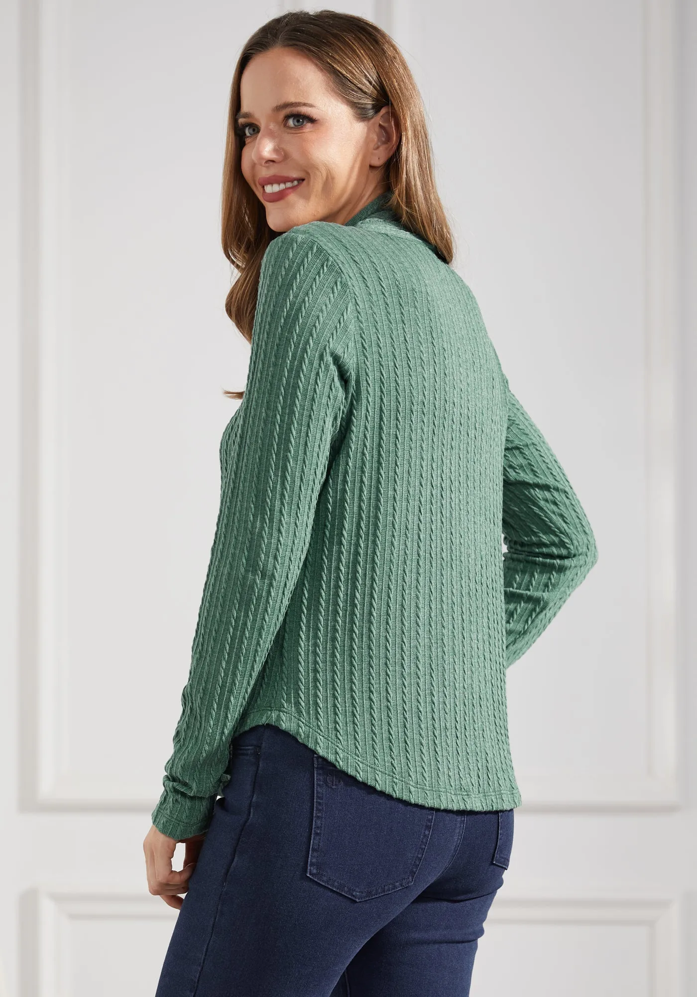 MiniCable Pleated V-Neck Top (Arcadia Green) sold by Betabrand product image thumbnail 2