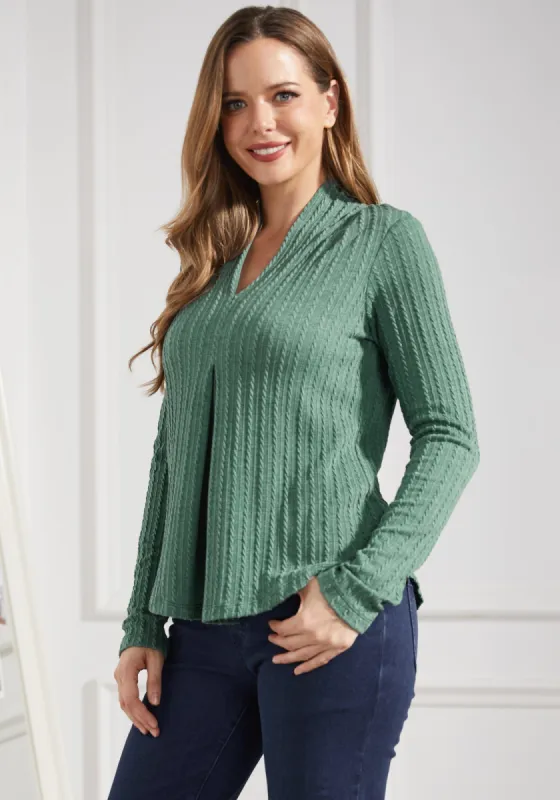 MiniCable Pleated V-Neck Top (Arcadia Green) sold by Betabrand