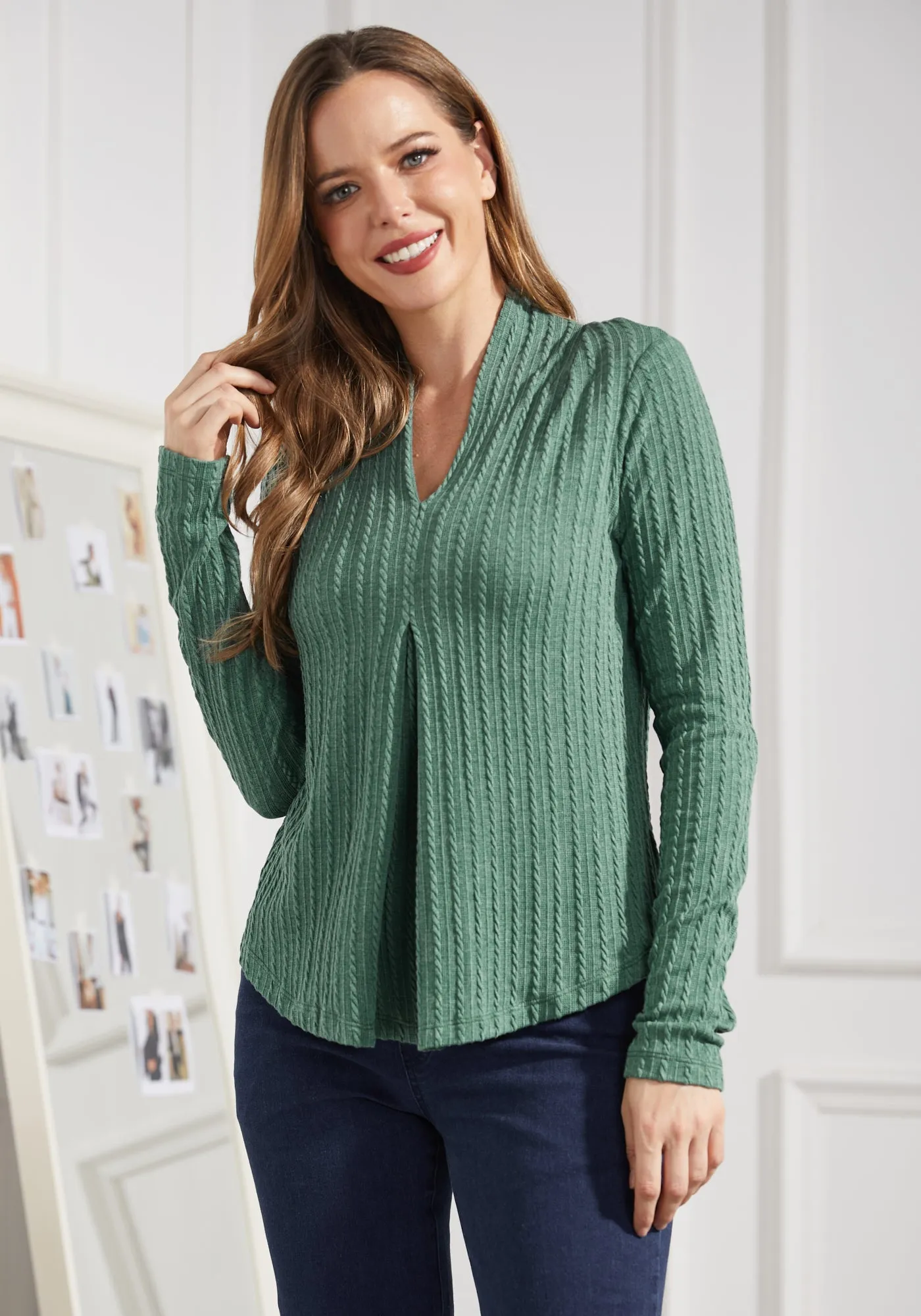 MiniCable Pleated V-Neck Top (Arcadia Green) sold by Betabrand product image thumbnail 3