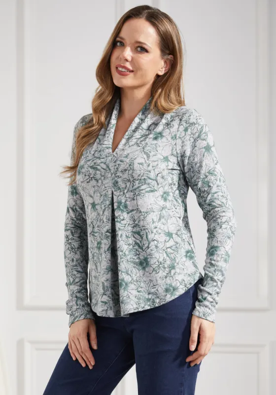 Pleated V-Neck Top (Forest Floral) sold by Betabrand