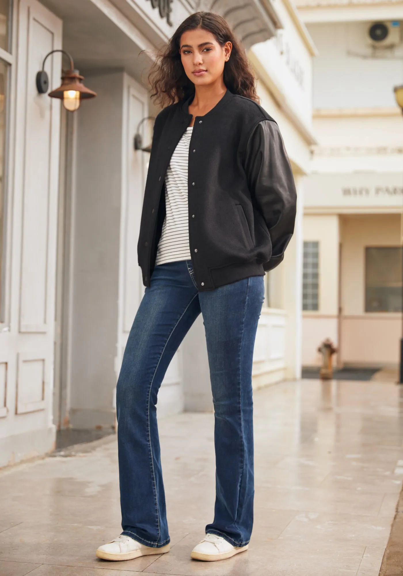 LuxeWool Varsity Jacket (Black) sold by Betabrand product image thumbnail 3