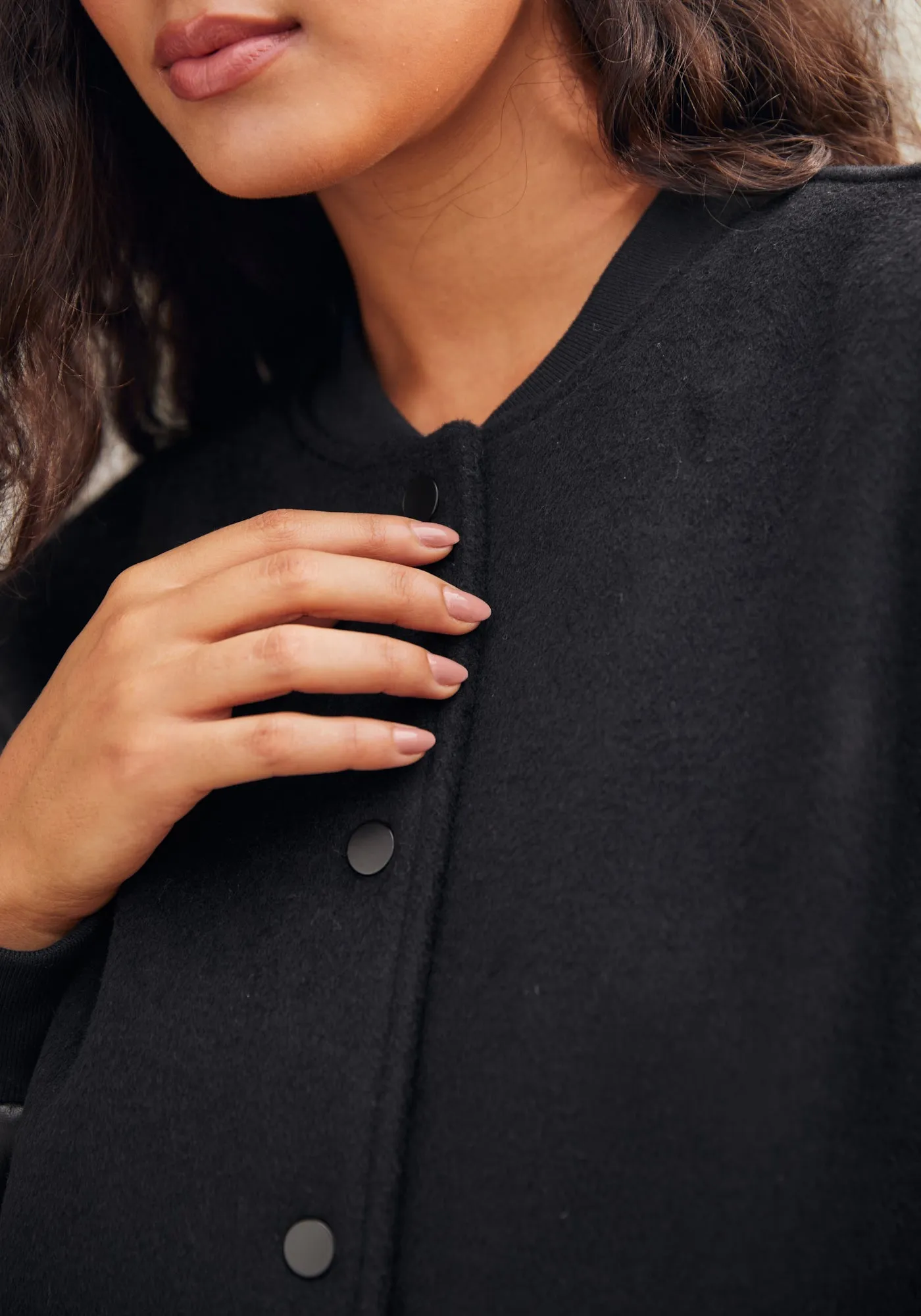 LuxeWool Varsity Jacket (Black) sold by Betabrand product image thumbnail 4