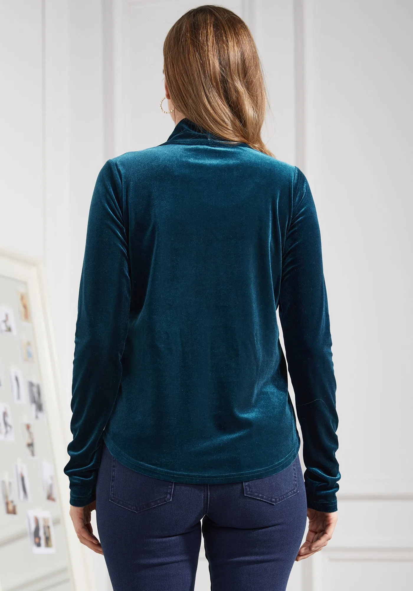 LuxeVelvet Pleated V-Neck Top (Dark Ocean) sold by Betabrand product image thumbnail 3