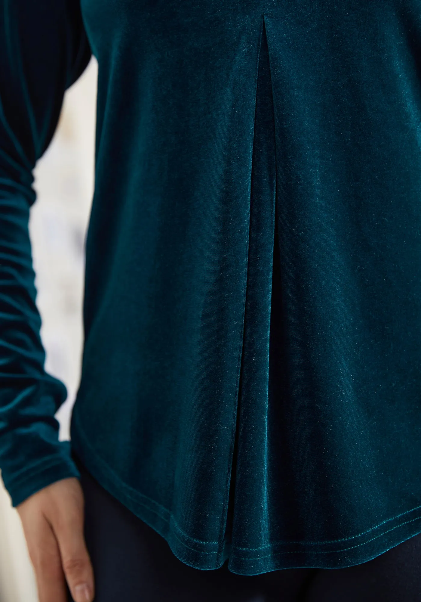 LuxeVelvet Pleated V-Neck Top (Dark Ocean) sold by Betabrand product image thumbnail 4