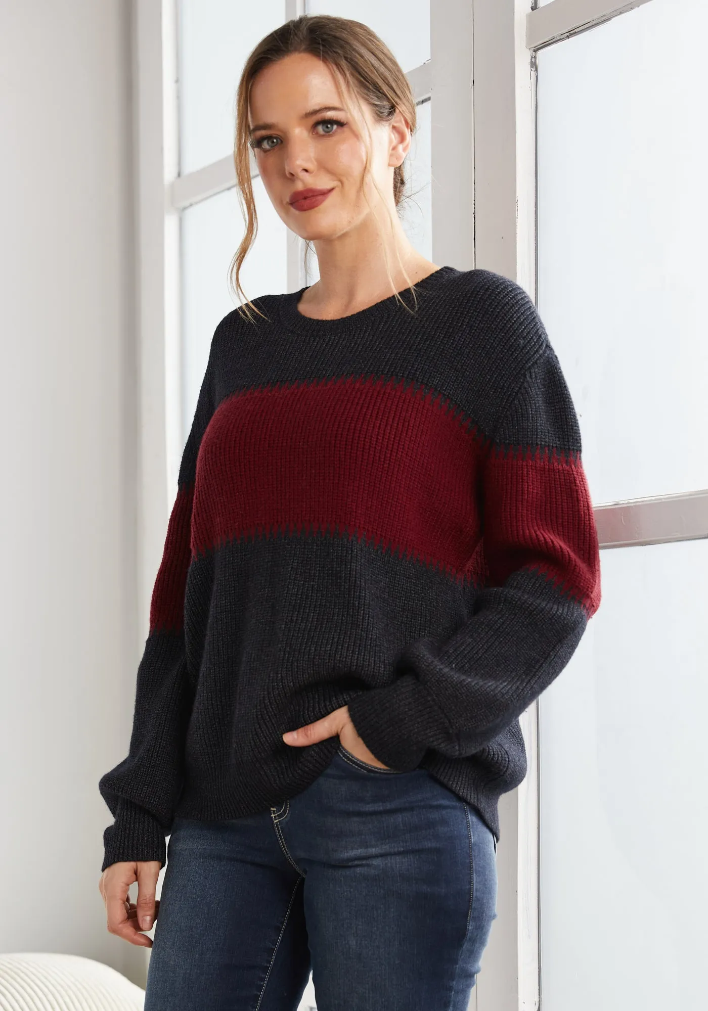 Colorblock Crewneck (Charcoal) sold by Betabrand product image thumbnail 3