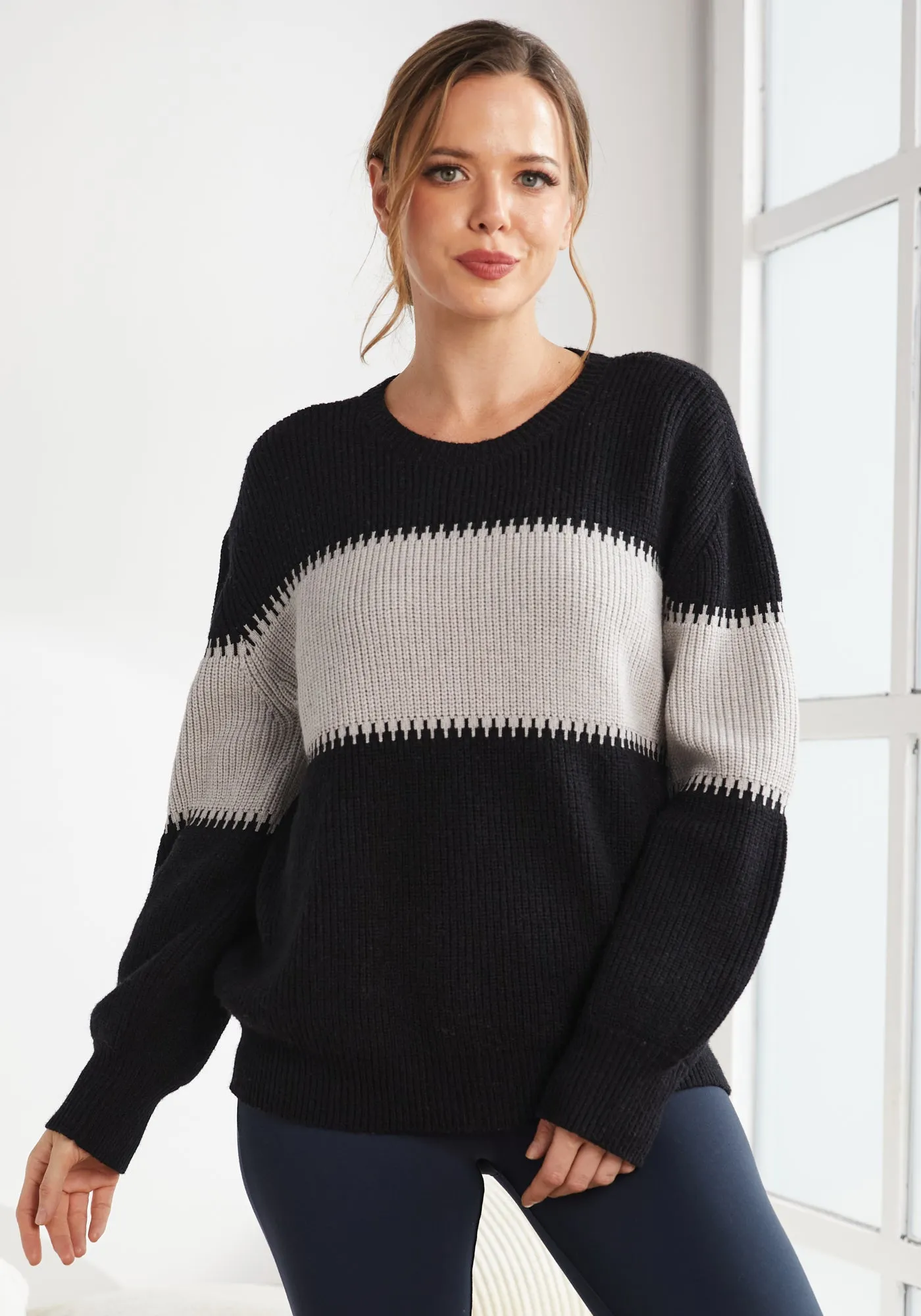 Colorblock Crewneck Sweater (Black) sold by Betabrand product image thumbnail 2