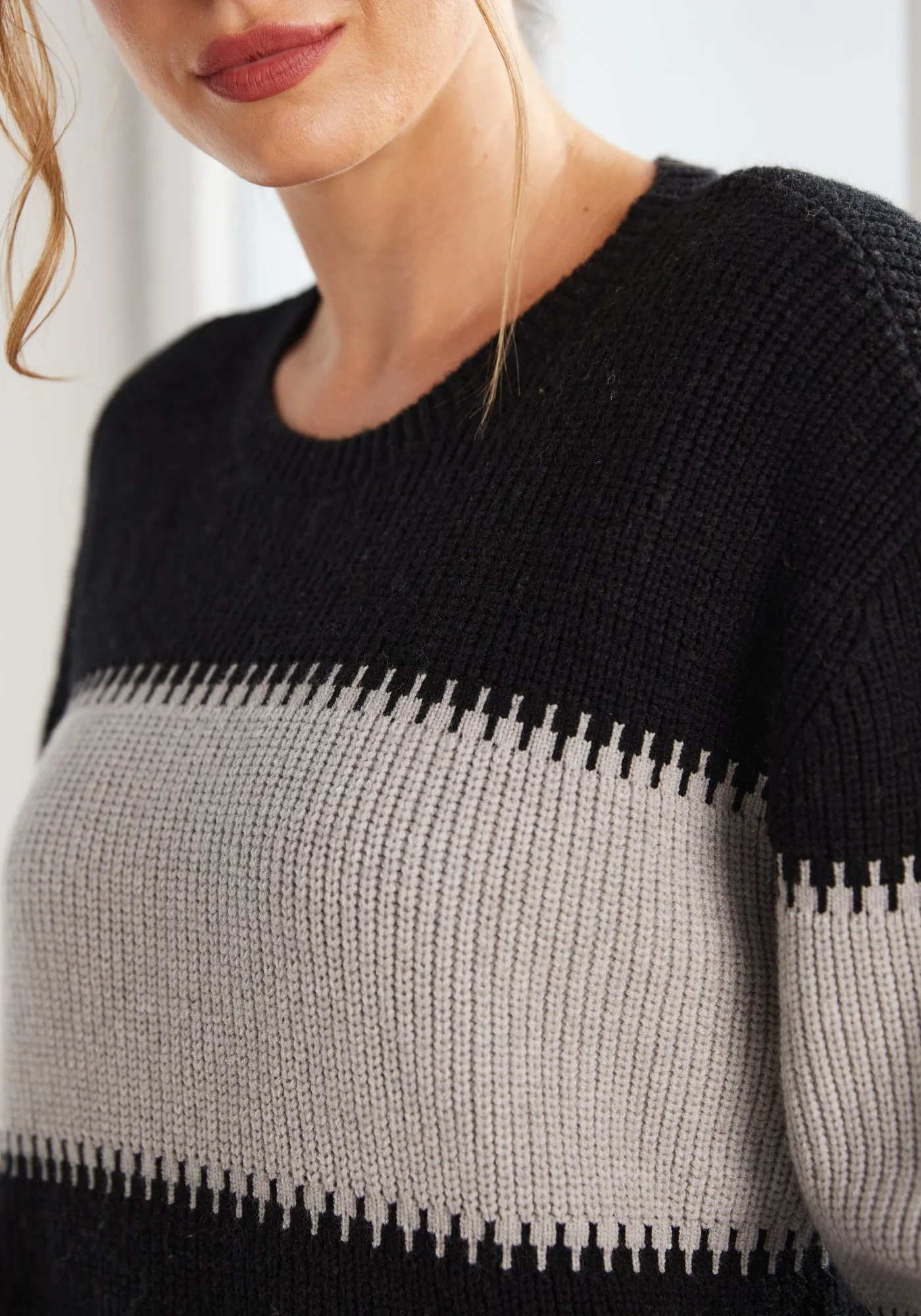 Colorblock Crewneck Sweater (Black) sold by Betabrand product image thumbnail 4