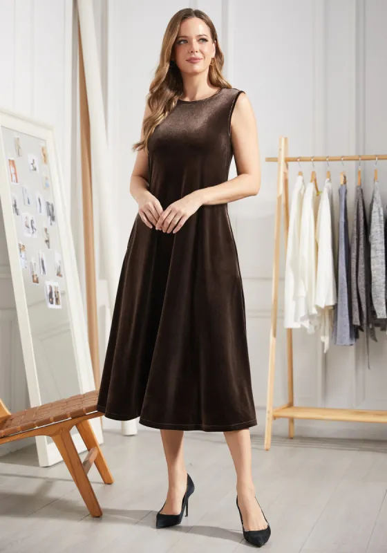 LuxeVelvet A-Line Midi Dress (Mushroom) sold by Betabrand